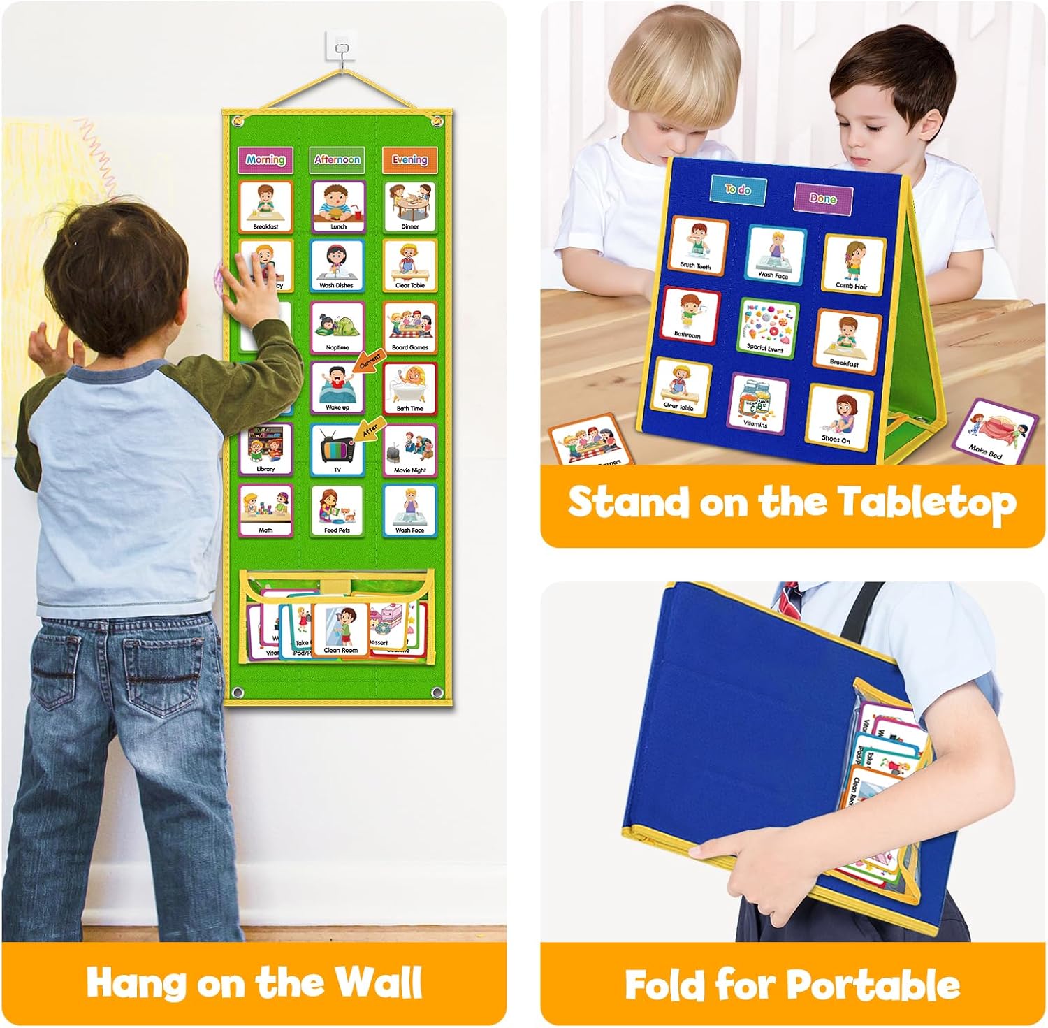Godery Gran horario visual para niños, tabla de recompensa de tareas domésticas, tabla de rutina para niños pequeños, planificador semanal de doble