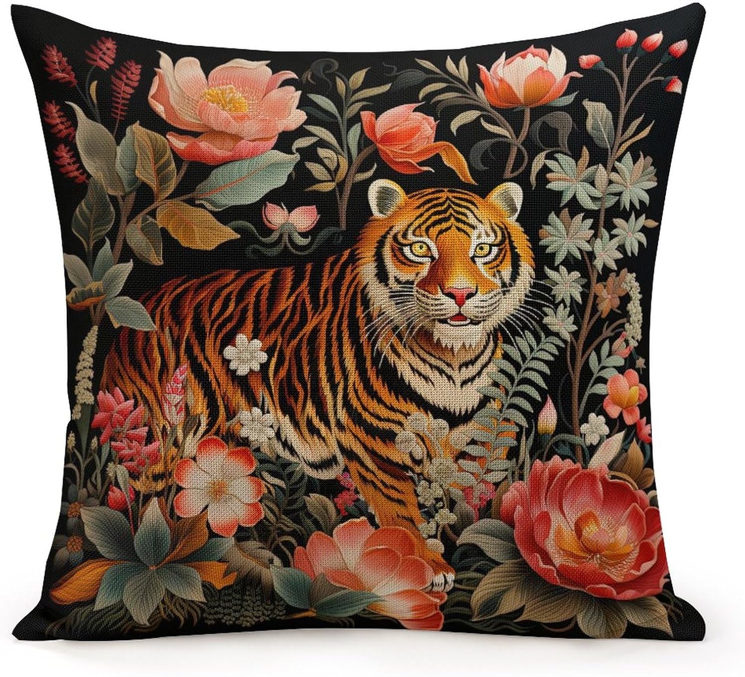 popeven Funda de almohada con cremallera y diseño de animales con cremallera, diseño de rayas de tigre colorido, chinoiserie, para el hogar,