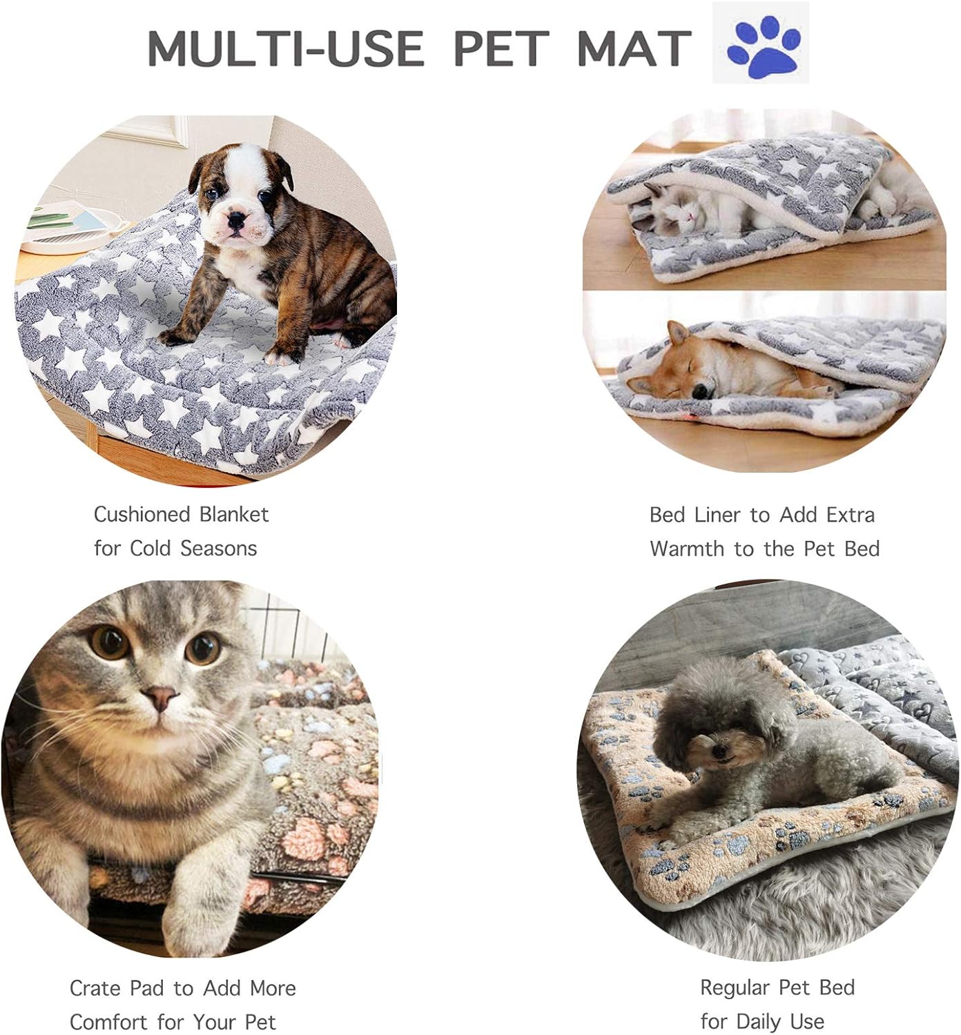 2 alfombrillas de cama para mascotas. Cama ultra suave para mascotas (perrogato) con bonitos estampados. Almohadilla reversible de lana de cordero