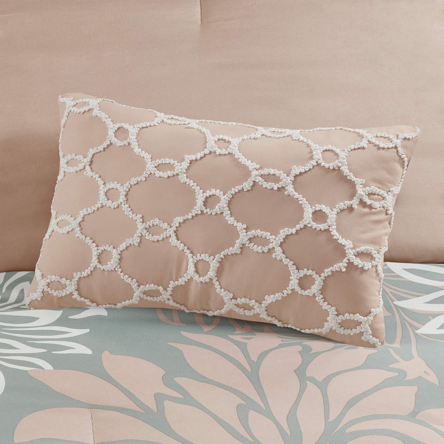 MPE10-860 – Juego de cama para todas las estaciones, con almohada decorativa a juego, tamaño matrimonial (78 x 86pulgadas), color rosado y gris