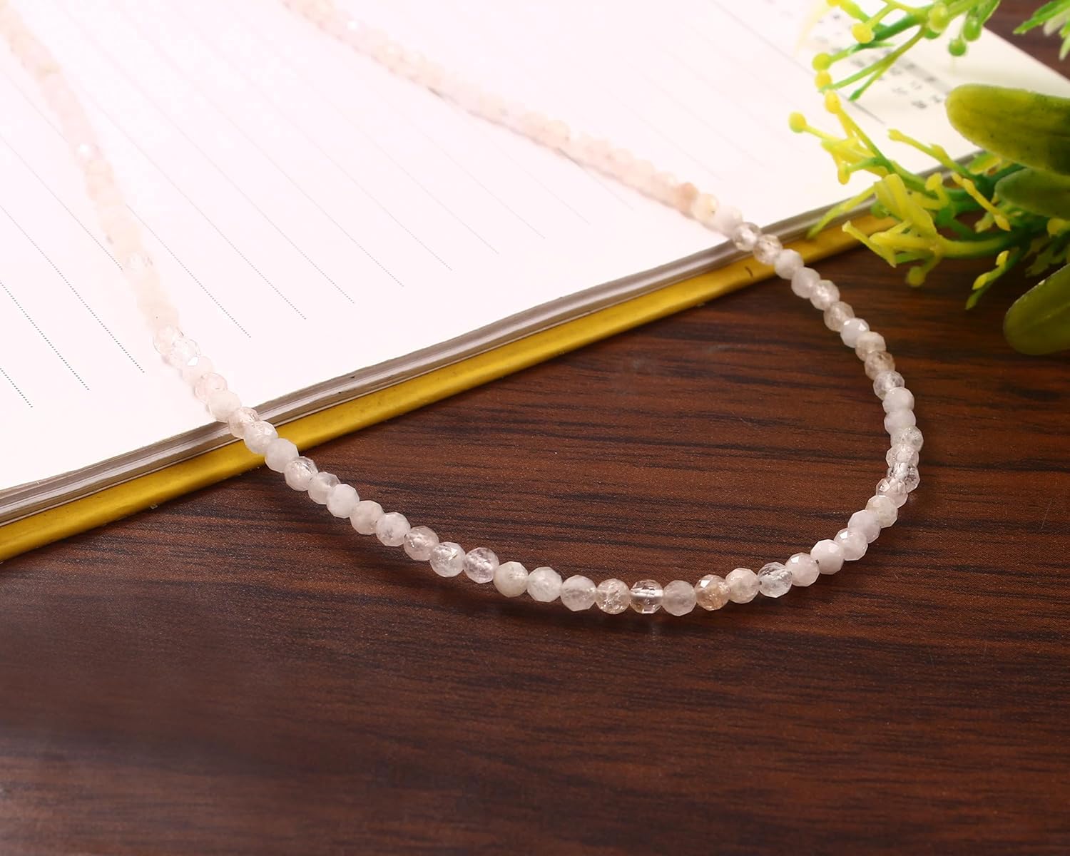 ART ATTENTION Handmade Pink Morganite Beaded Necklace for Women – Dainty Gemstone Beads Choker Necklace w 18 Inch Adjustable Silver Plated Chain &