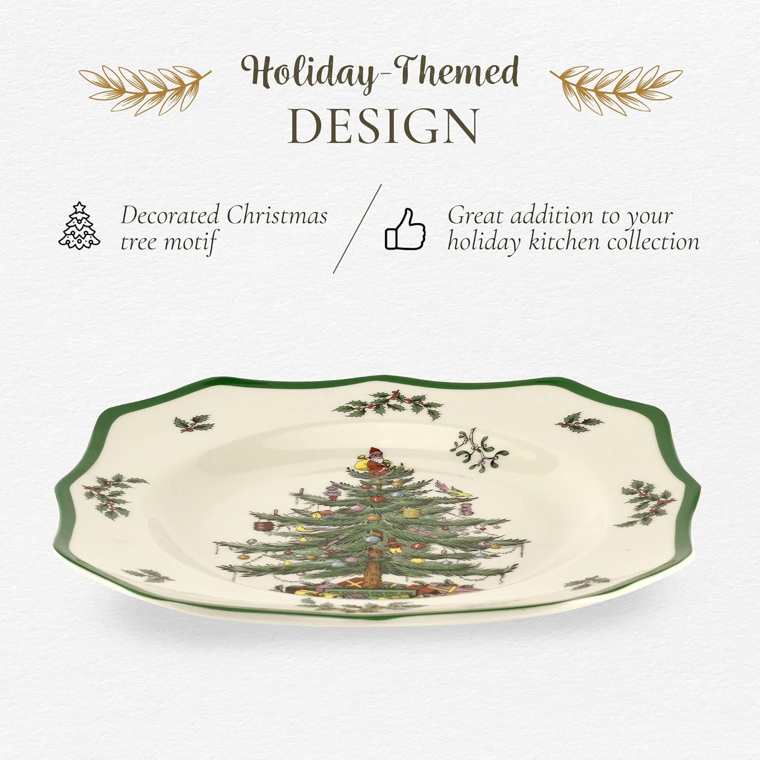 Spode Christmas Tree Scalloped Dinner Plate  Christmas Dinner Dishes  Fine Earthenware  Holiday Large Plates  Dishwasher and Microwave Safe