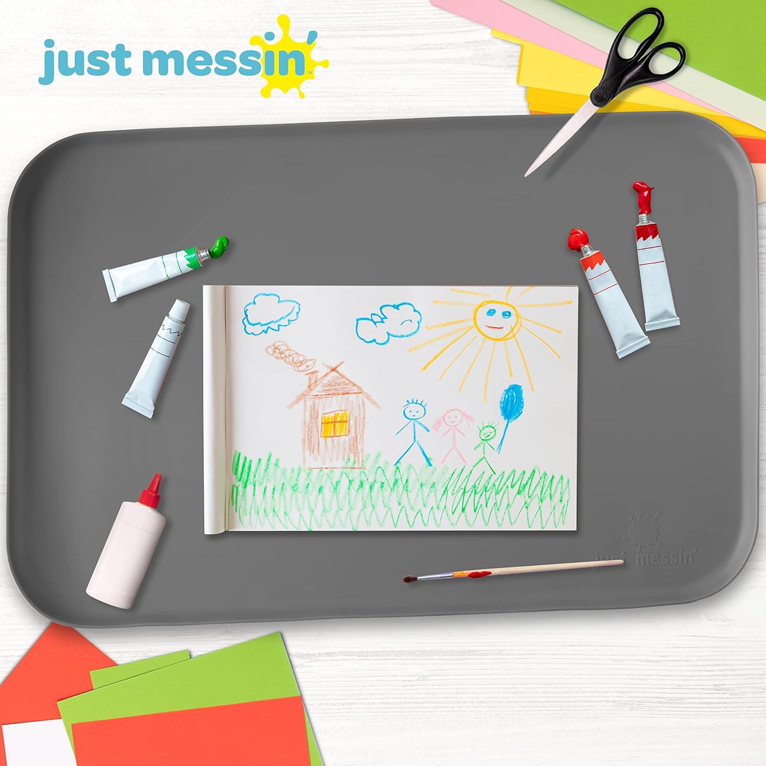 Just Messin’ Tapete de silicona para manualidades, resina, pintura, limo y joyería, protector de mesa multiusos con lados elevados para contener el