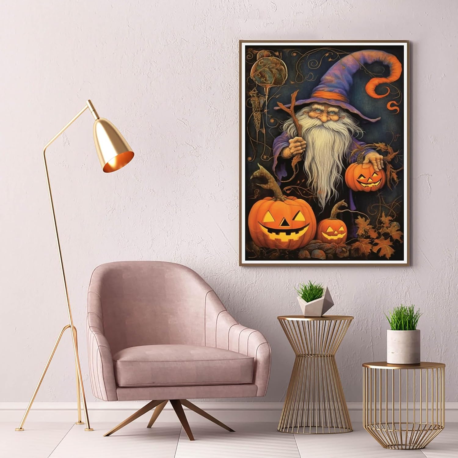 Kaliosy Kits de pintura de diamantes 5D para adultos, calabaza de Halloween por números, pintura con diamantes, mago de arte para bricolaje, taladro