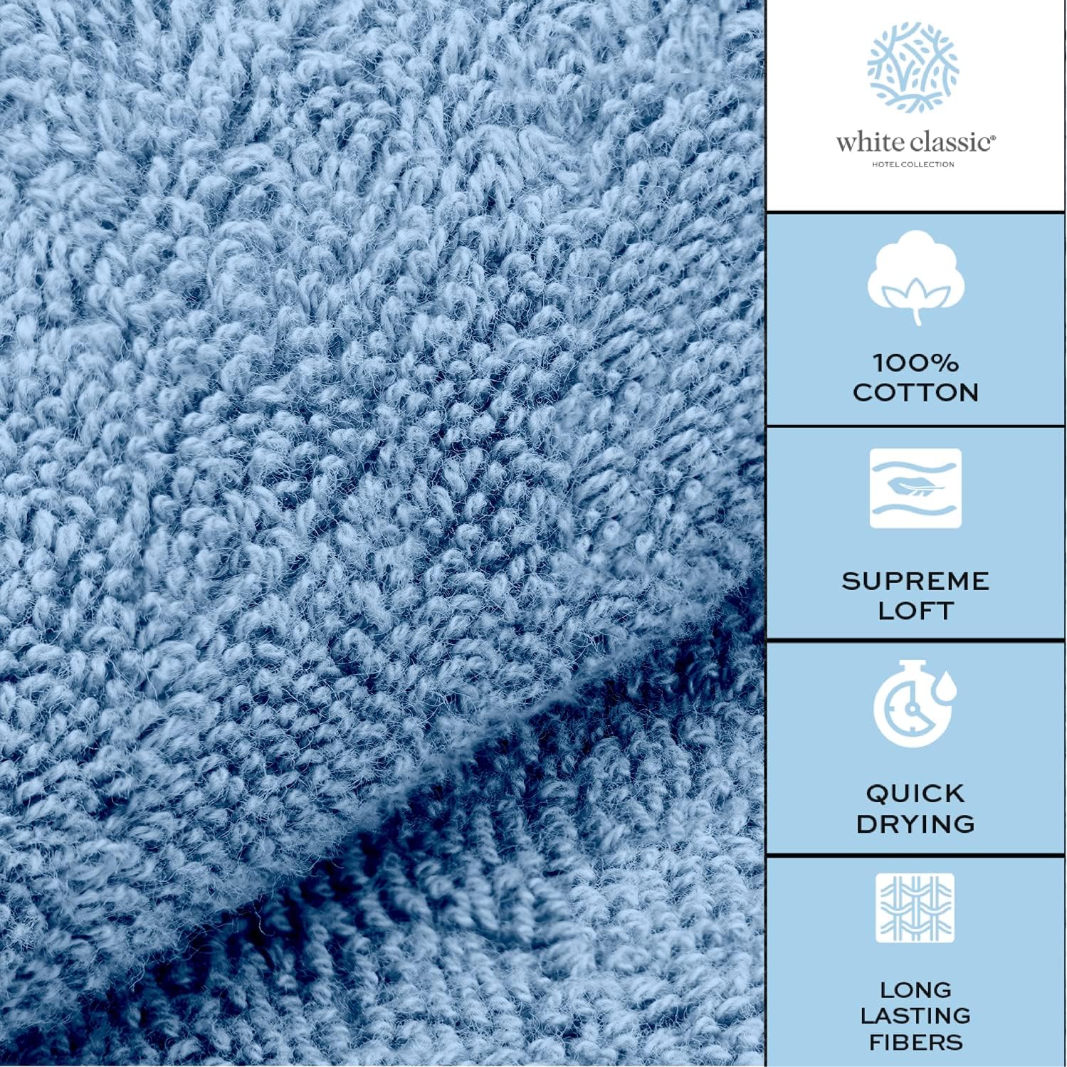 White Classic Toallas de algodón de lujo, paquete de 12 toallas de mano de lujo, paquete de 6 toallas de baño de lujo, paquete de 2 unidades (azul