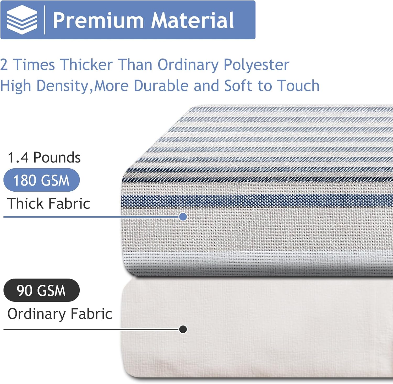 Juego de cortinas de ducha de baño, cortinas de ducha a rayas azules y grises para baño, impermeable, lavable a máquina, tamaño de 72 x 72 pulgadas,