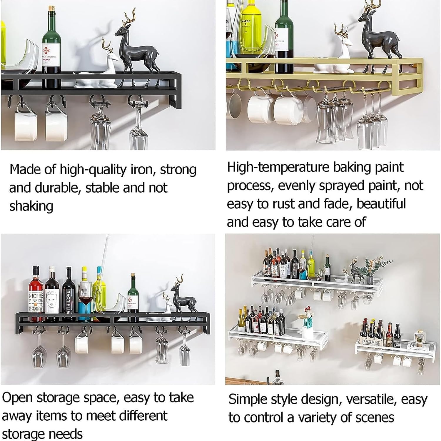 Estante de vino montado en la pared, moderno estante colgante de metal para botellas de vino, estante para copas de vino, estante de exhibición con