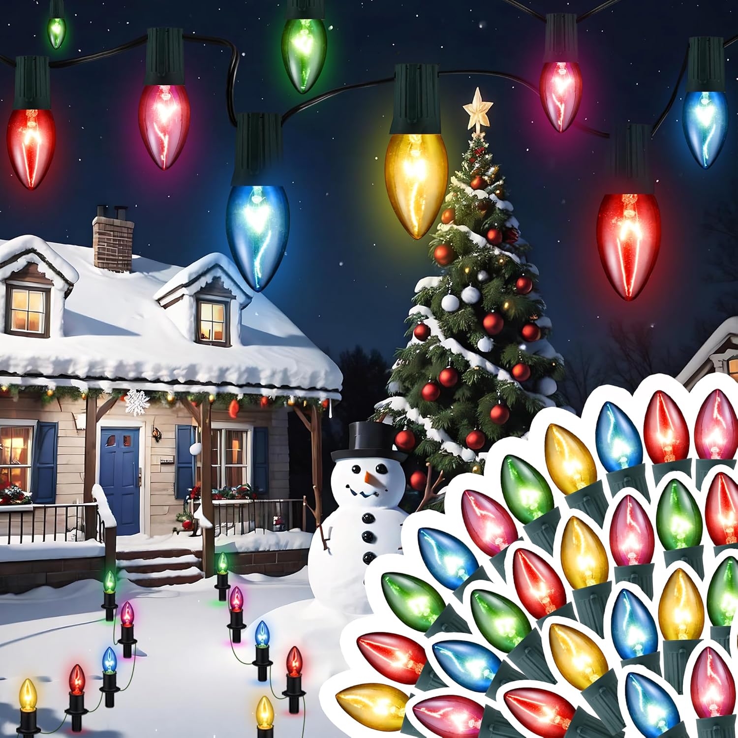 Luces de camino de Navidad para exteriores de 29 pies, 25 paquetes de luces de Navidad C9 con estacas para exteriores, luces de camino de Navidad