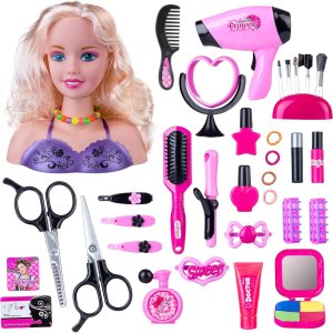 KonHaovF Cabeza de muñeca para peinar el cabello y maquillaje para niñas pequeñas, muñeca con práctica de maquillaje de cabello, juguetes de KonHaovF Cabeza de muñeca para peinar el cabello y maquillaje para niñas pequeñas, muñeca con práctica de maquillaje de cabello, juguetes de