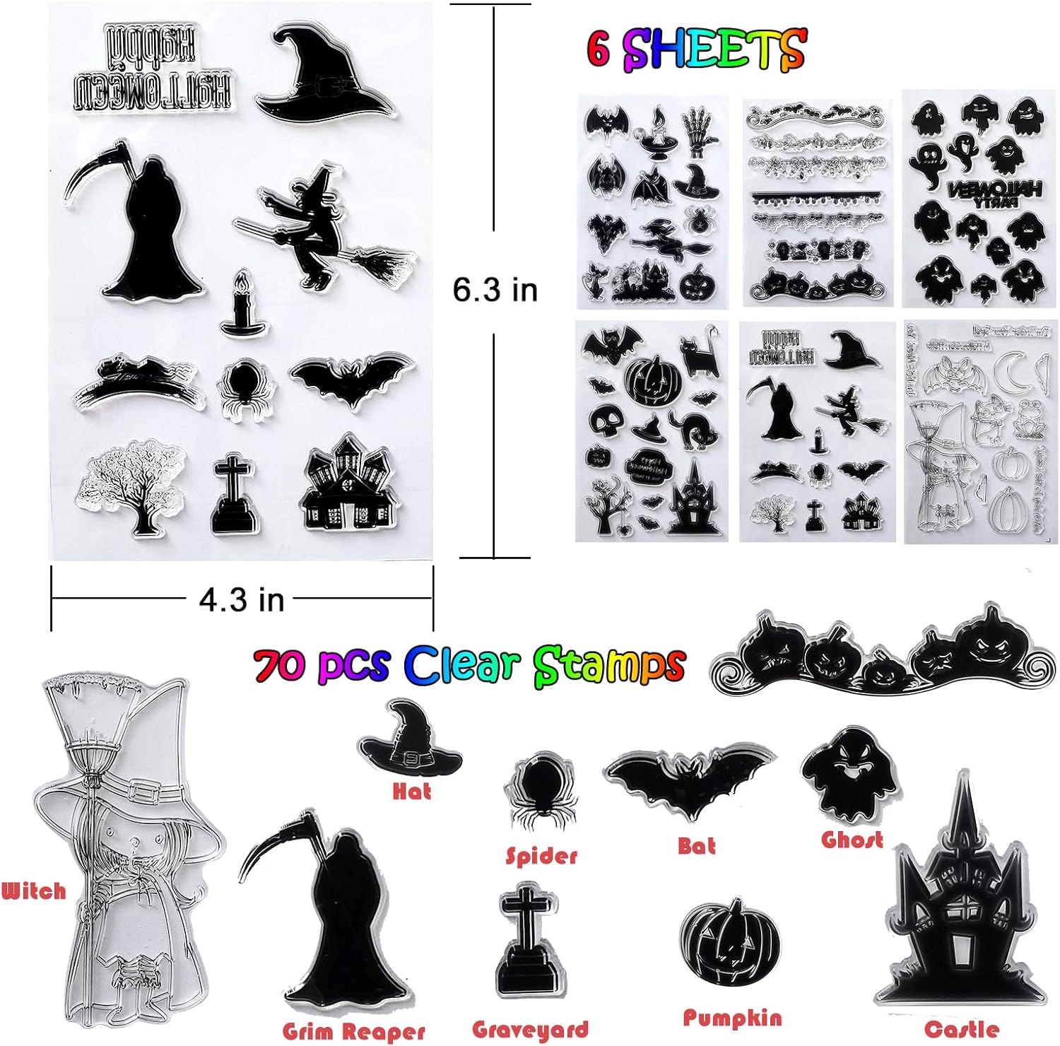 Libro de calcomanías reutilizables y sellos transparentes para niños pequeños, 36 calcomanías extraíbles y 70 sellos de goma para hacer tarjetas,