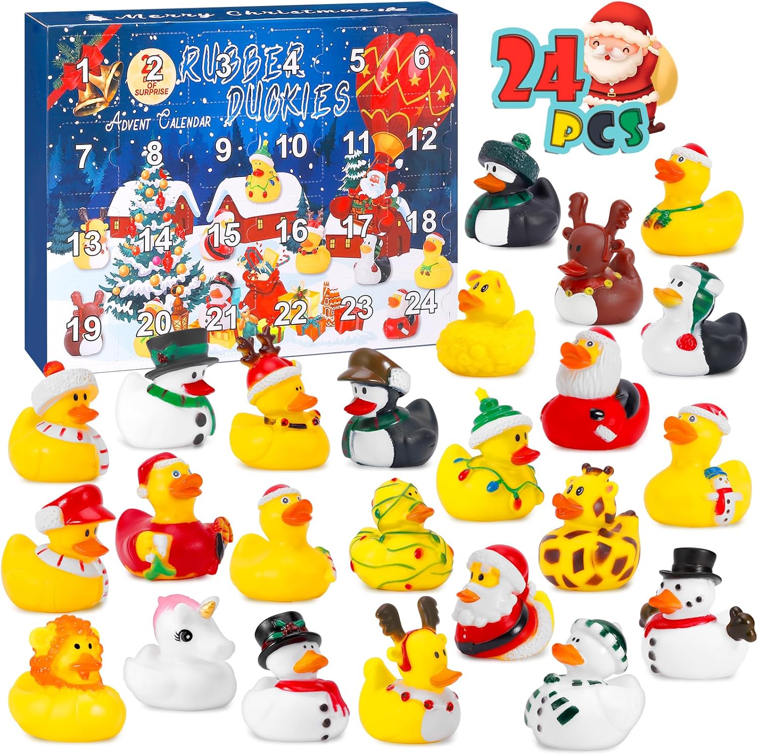 Calendario de Adviento 2023, calendario de Adviento de cuenta regresiva de Navidad de 24 días con 24 patos de goma, juguetes divertidos para niños,