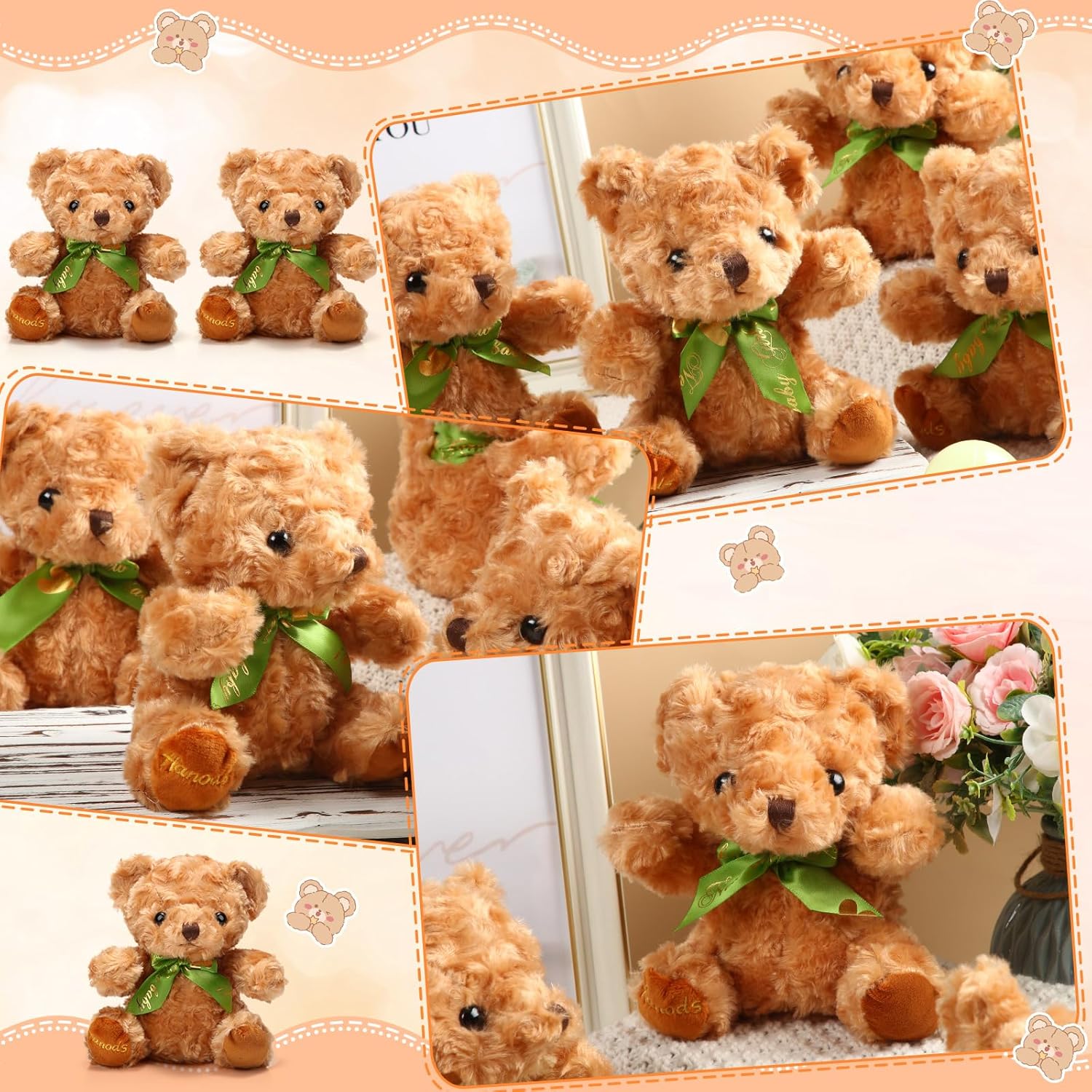 10 piezas de osos de peluche suave, lindos osos para niños y niñas, cumpleaños, día de San Valentín, baby shower, oso recuerdo de fiesta (marrón