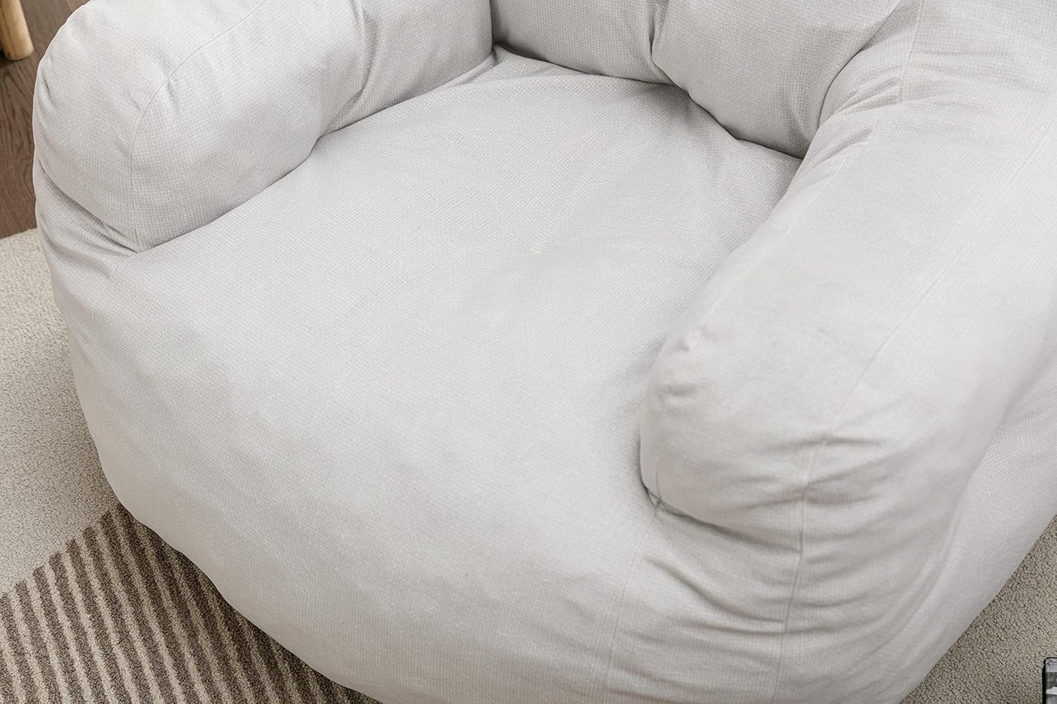 Puf, sillón de tela de terciopelo ultra suave para adultos y niños, cómodo sofá de ocio para dormitorio, sala de estar, apartamento, marfil
