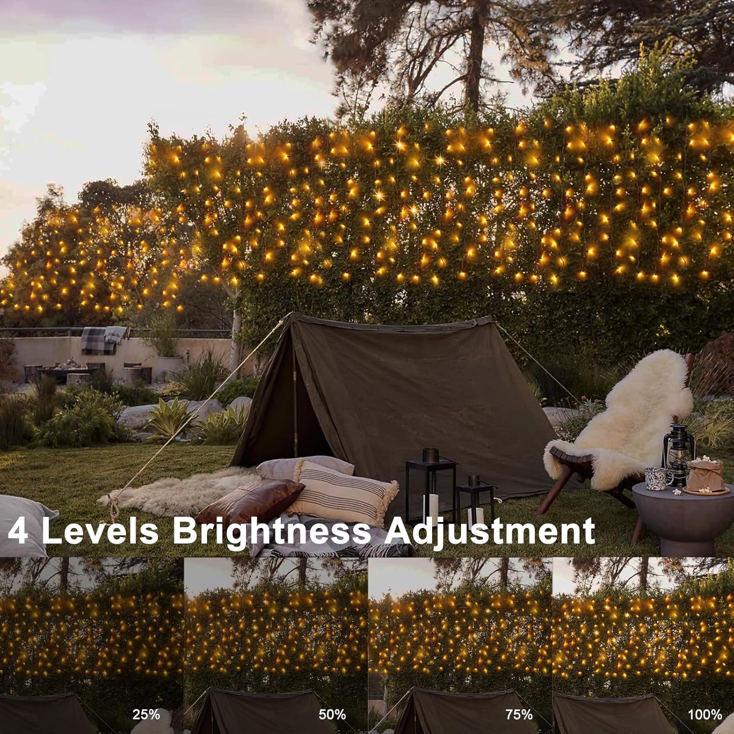 echosari 200 luces LED de cortina alimentadas por pilas, 13 x 3.3 pies, 8 modos de luces colgantes para ventana, para exteriores, dormitorio,