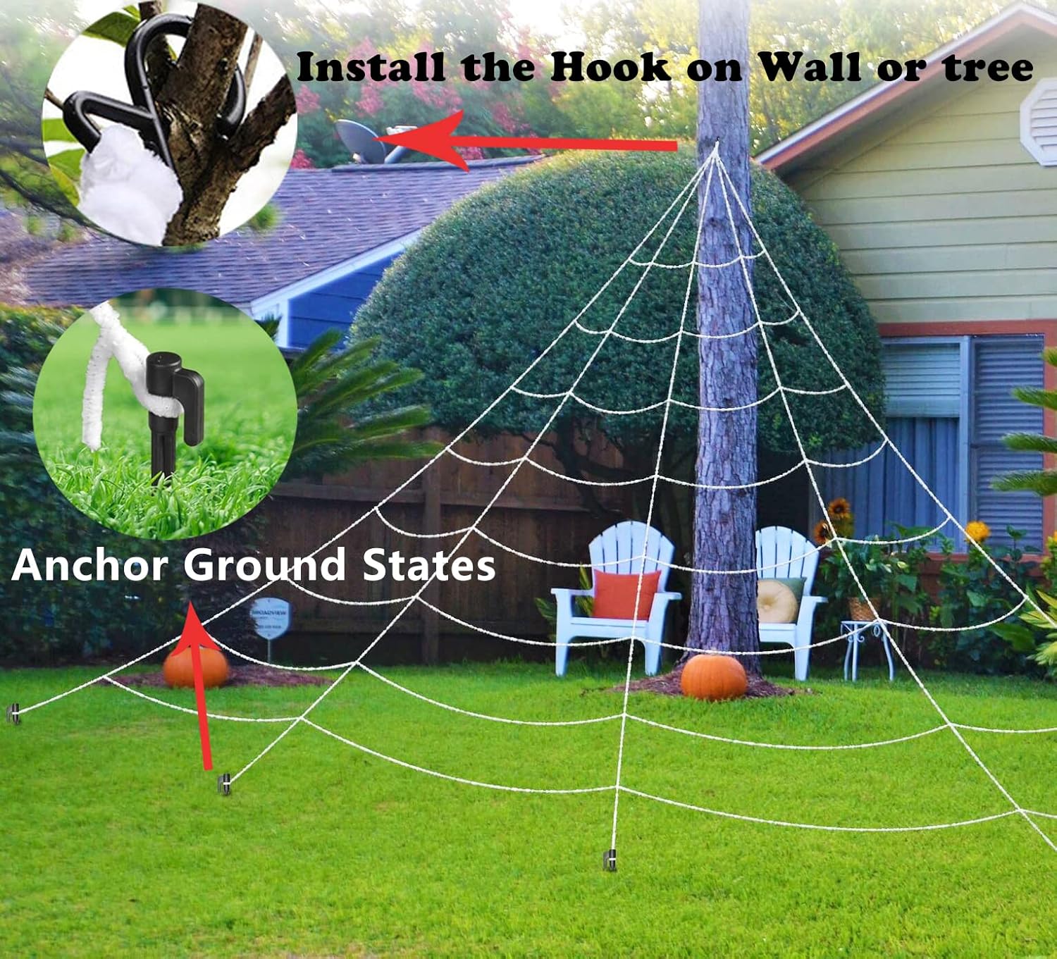 AOGU Telaraña de Halloween de 200 pulgadas + decoración de araña gigante de 78 pulgadas, araña falsa con tela de araña enorme triangular para