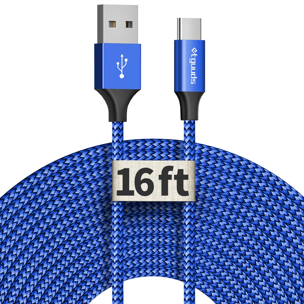 etguuds Cable USB C extralargo de 16 pies, USB-A 2.0 a USB tipo C, cable de carga rápida trenzado de nailon para teléfono y tableta USB-C, azul