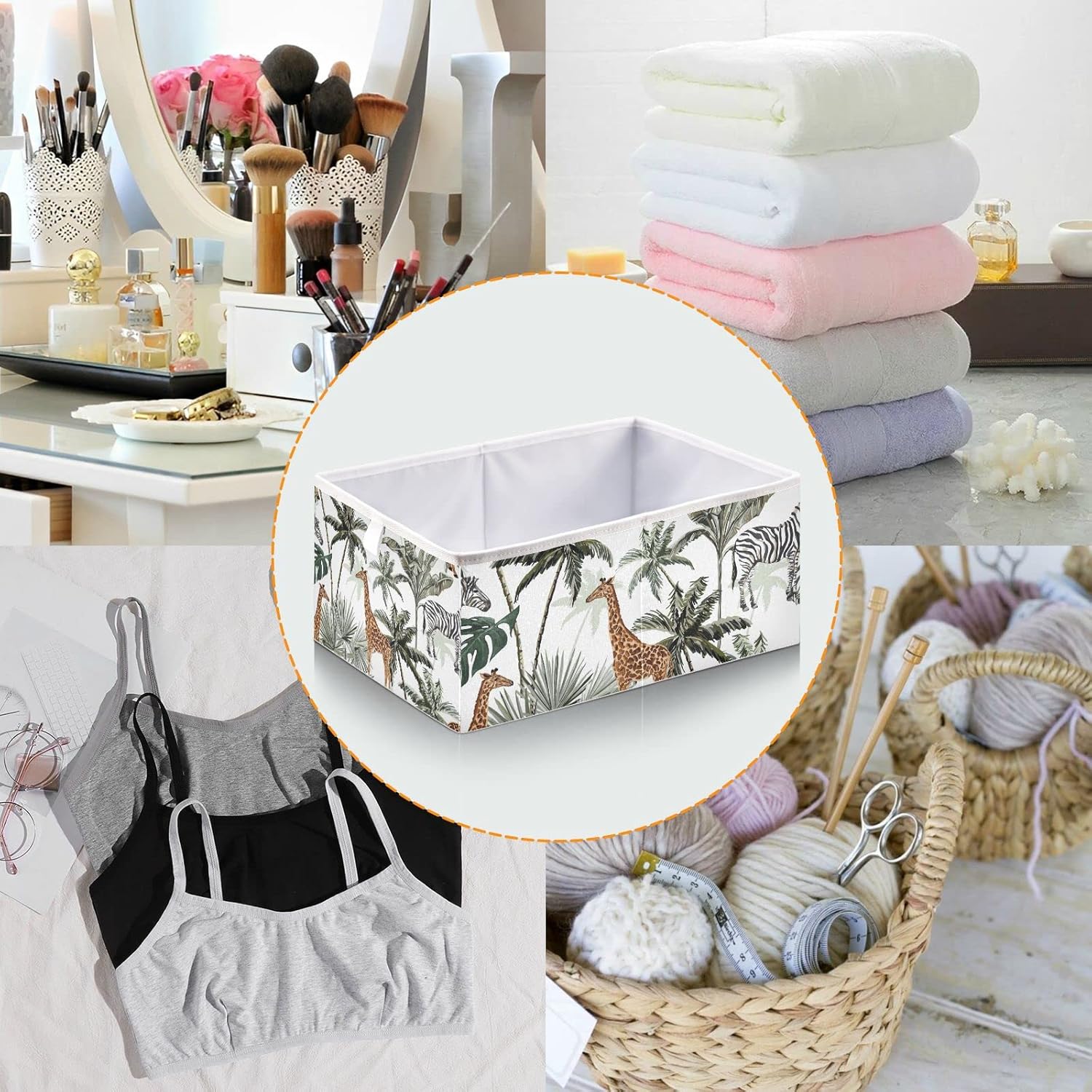 Giraffe – Cesta de almacenamiento con diseño de cebra, cuadrada, plegable, cubos de almacenamiento para guardería, organizador para oficina en casa