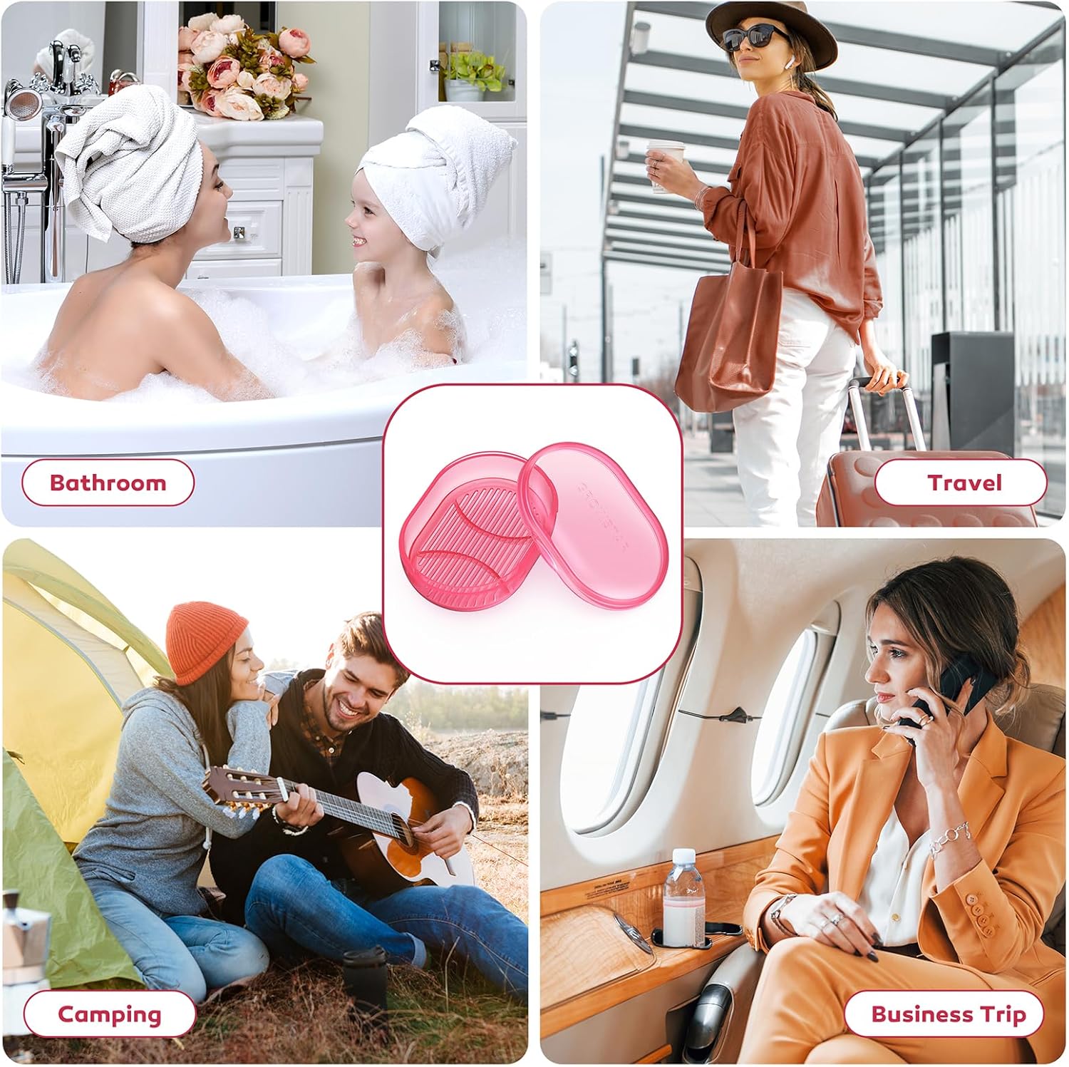 Paquete de 4 soportes transparentes para jabón, contenedor de jabón de viaje, jabonera portátil con tapa, funda de jabón a prueba de fugas para