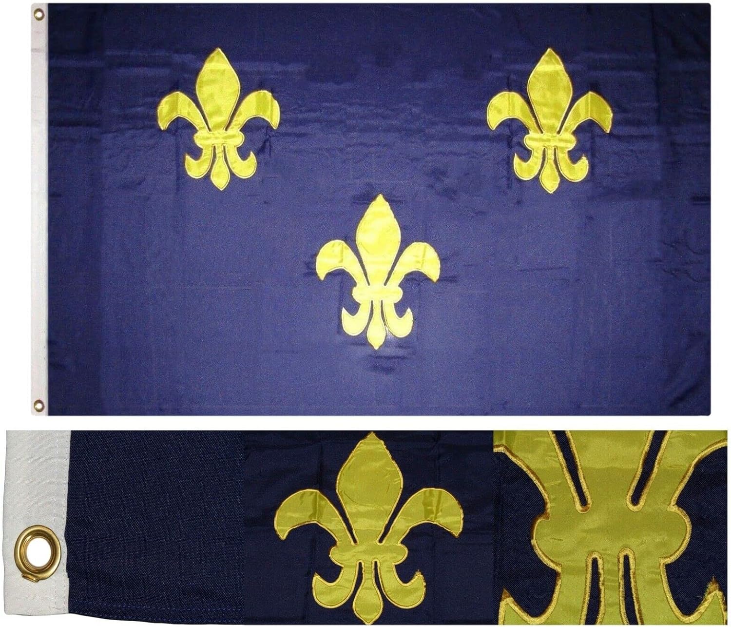 Premium 3×5 Embroidered Sewn Fleur De Lis 3 Synthetic Cotton Flag 3’x5′ 3 Clips