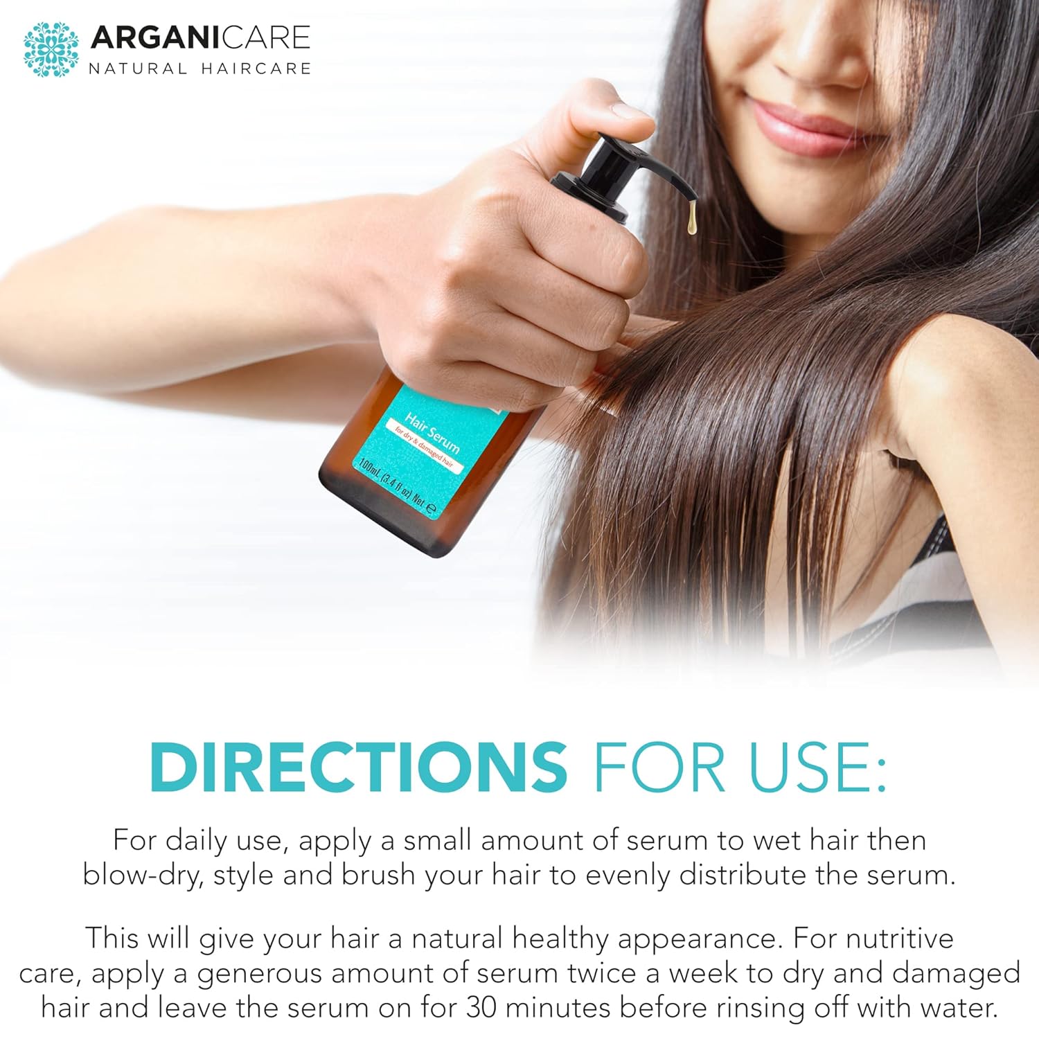 Arganicare Aceite de argán natural para cabello seco y dañado, suero vegano para el crecimiento del cabello con aceite de jojoba diseñado para la