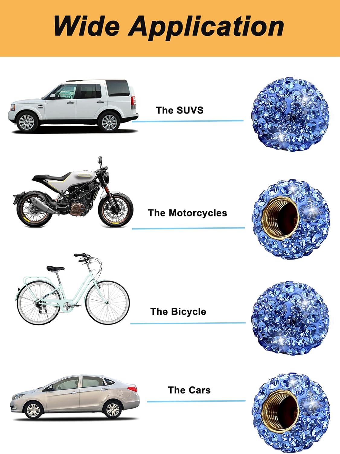 Válvula de neumático de rueda de automóvil, paquete de 4 tapas de aire hechas a mano con diamantes de imitación de cristal, accesorios para