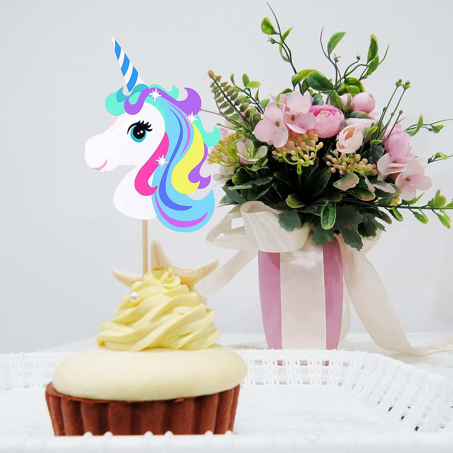 Welliboom Lindos suministros de fiesta de cumpleaños de unicornio de dibujos animados con pancarta, decoración de fiesta para niños, decoración de