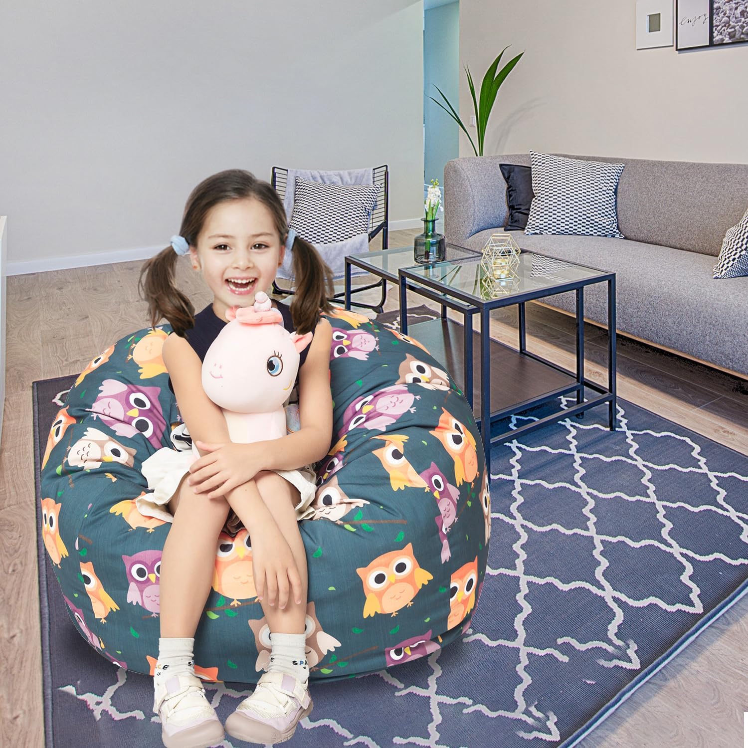Funda para puf de almacenamiento de animales de peluche, para niños, mantas, toallas, puf (solo funda), sofá de lona con cremallera YKK, tamaño
