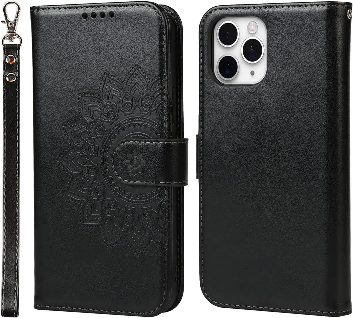 SunYoo Funda magnética de cuero con estampado de flores para iPhone 11 Pro (5.8 pulgadas), color negro