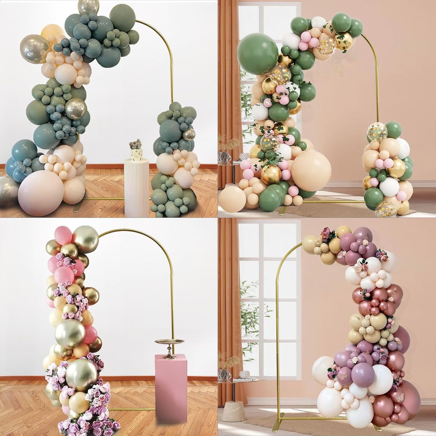 Soporte de telón de fondo de arco de boda de 7.2 pies, soporte de telón de fondo arqueado de globo de boda dorado marco de arco cuadrado para fiesta