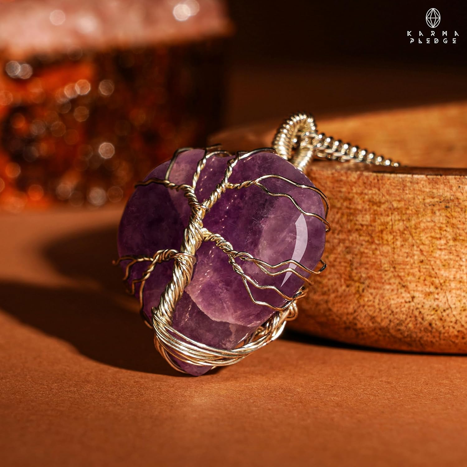 KARMAPLEDGE Collares de cristal curativo hechos a mano para mujeres y hombres, colgantes de cristal de chakra para curación, yoga, meditación,