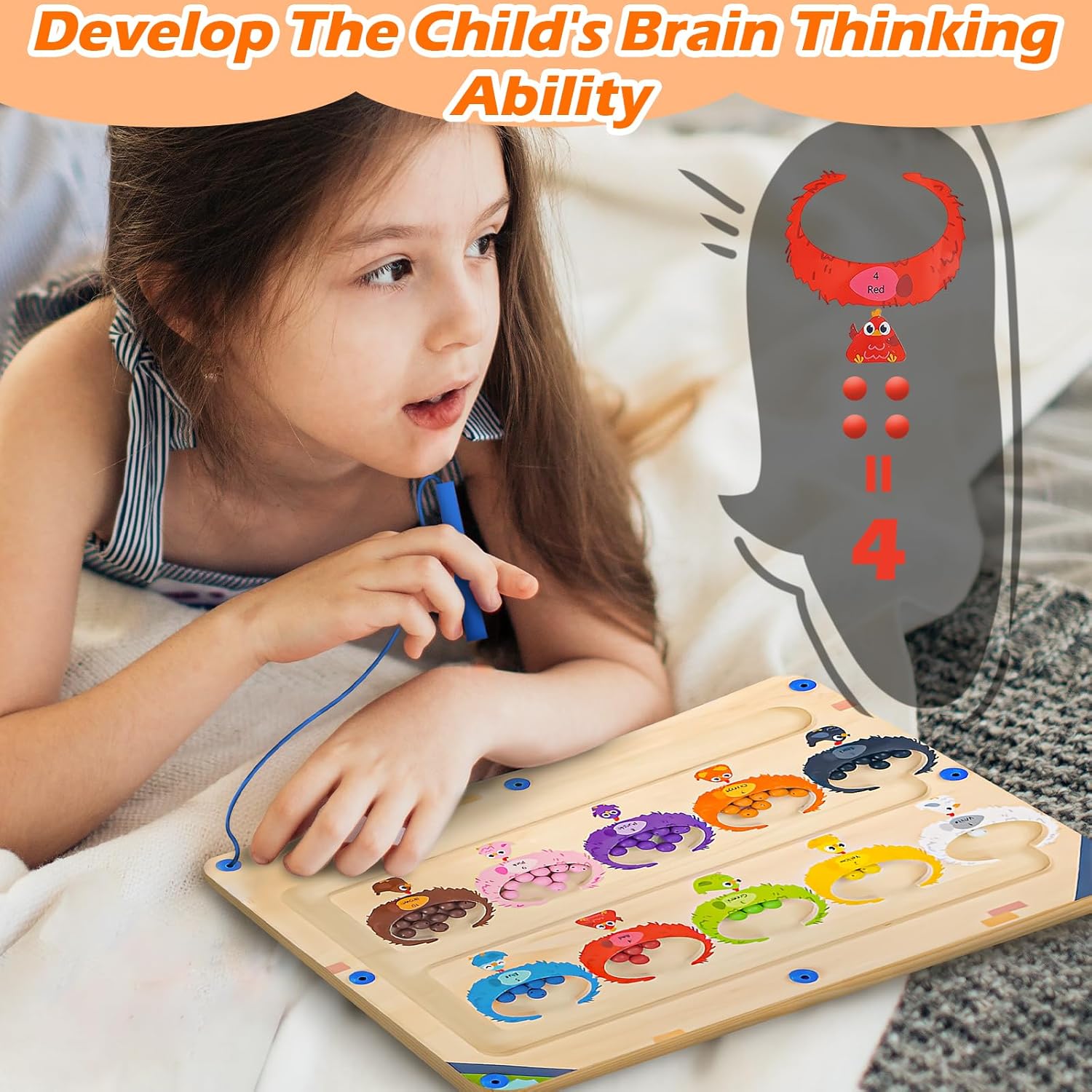 Btolin Laberinto magnético de color y número, rompecabezas de madera magnético, juguetes Montessori para niños pequeños, divertido juego de