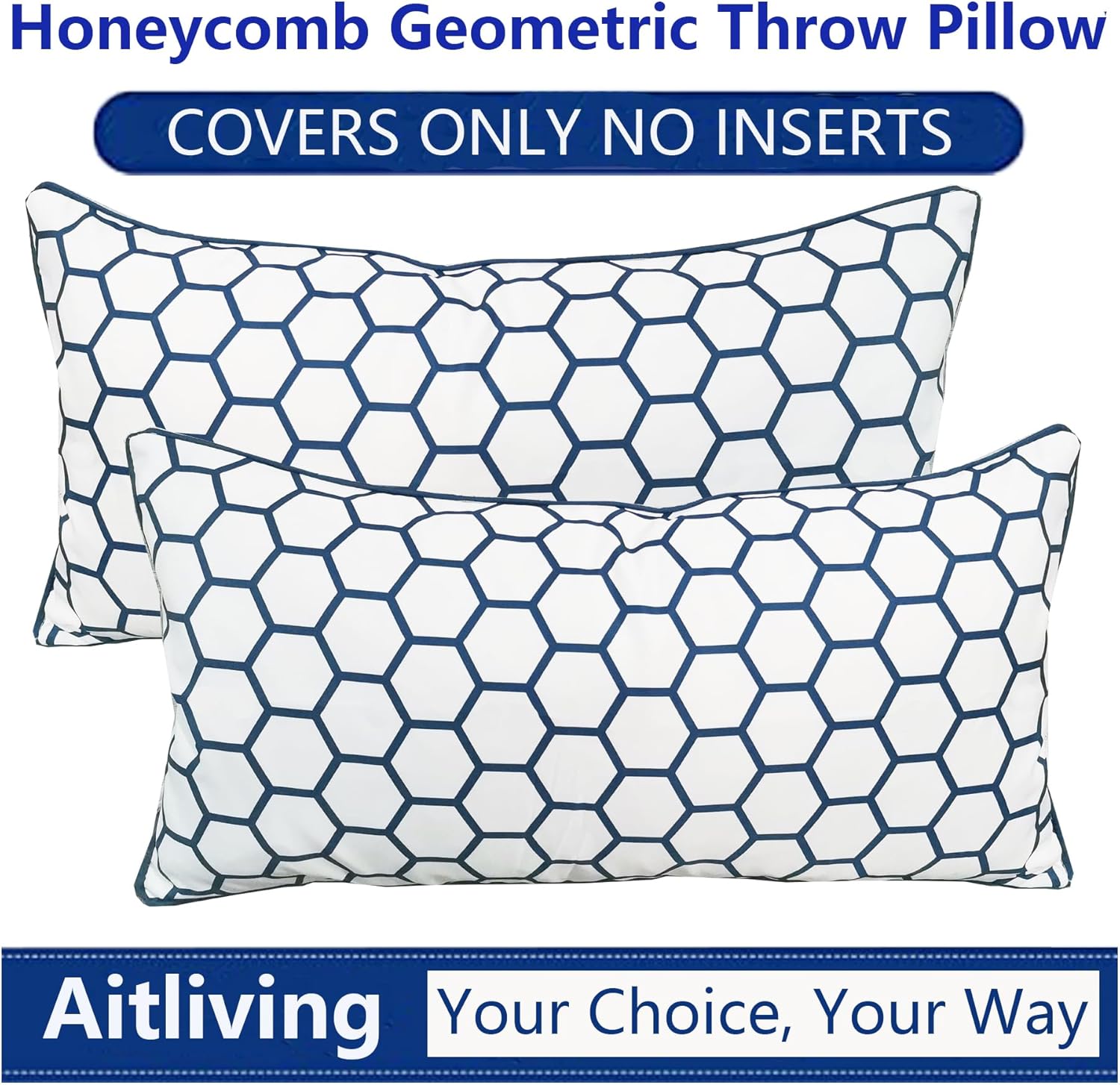 Paquete de 2 fundas de almohada decorativas para sofá, fundas de almohada Accent Carra de 12 x 24 pulgadas, hexagonal, geométrico, panal de abeja,
