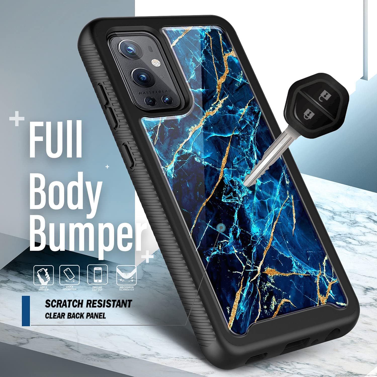 NZND Funda compatible con OnePlus 9 Pro 5G (2021) con protector de pantalla (cobertura máxima, película de TPU flexible), protección de cuerpo