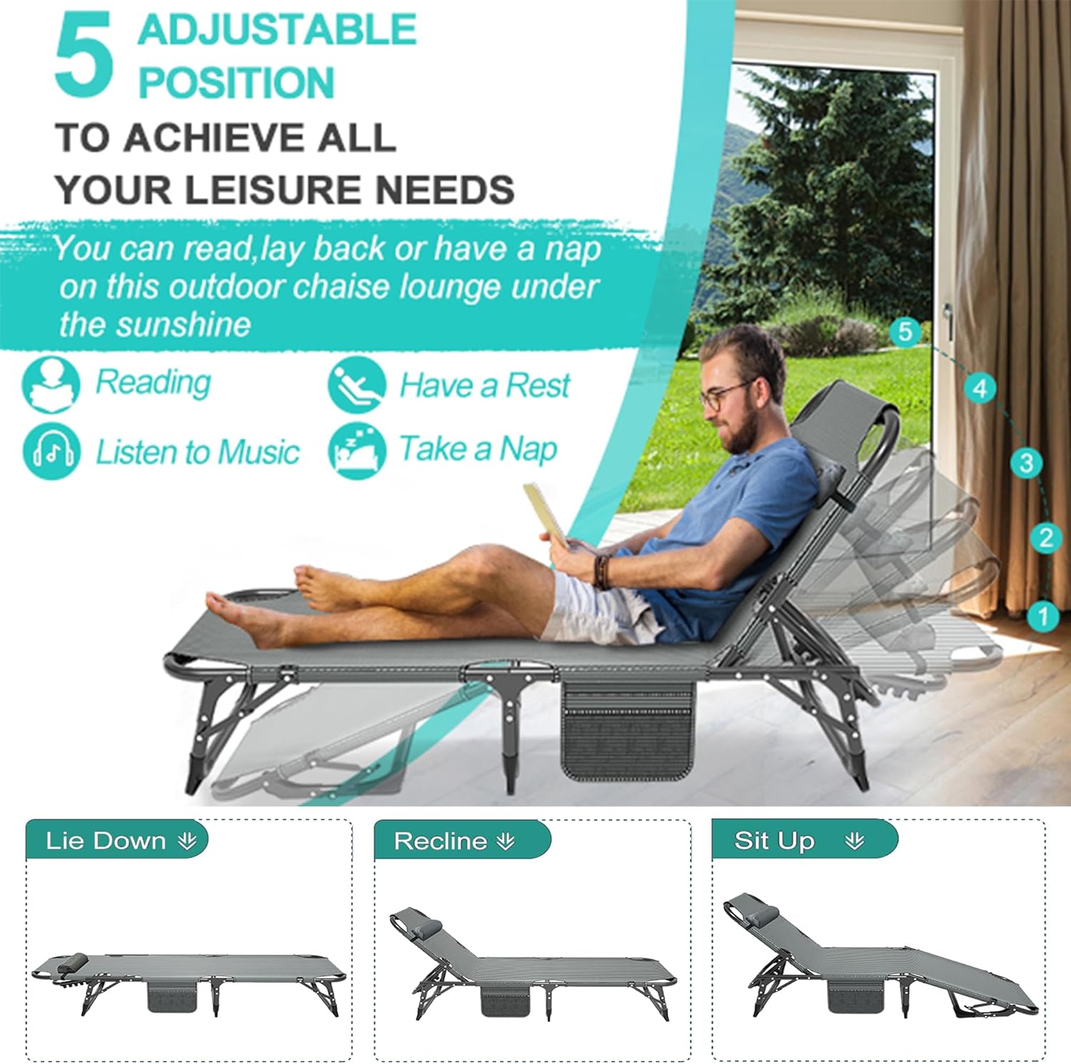 ABORON Silla de sala de estar, silla portátil resistente para dormitorio, sillas interiores ajustables para relajar la siesta