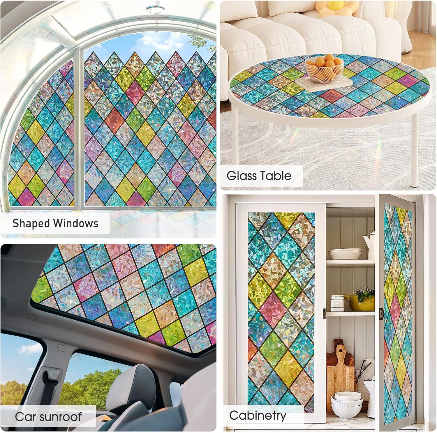 SUNBABY Película de vidrieras para ventana Película holográfica de privacidad para ventana de arco iris, película decorativa de privacidad con