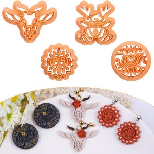 Puocaon Cortadores de arcilla polimérica bohemia, 4 piezas de ciervos bohemios para hacer aretes, cortadores de arcilla polimérica boho en relieve Puocaon Cortadores de arcilla polimérica bohemia, 4 piezas de ciervos bohemios para hacer aretes, cortadores de arcilla polimérica boho en relieve
