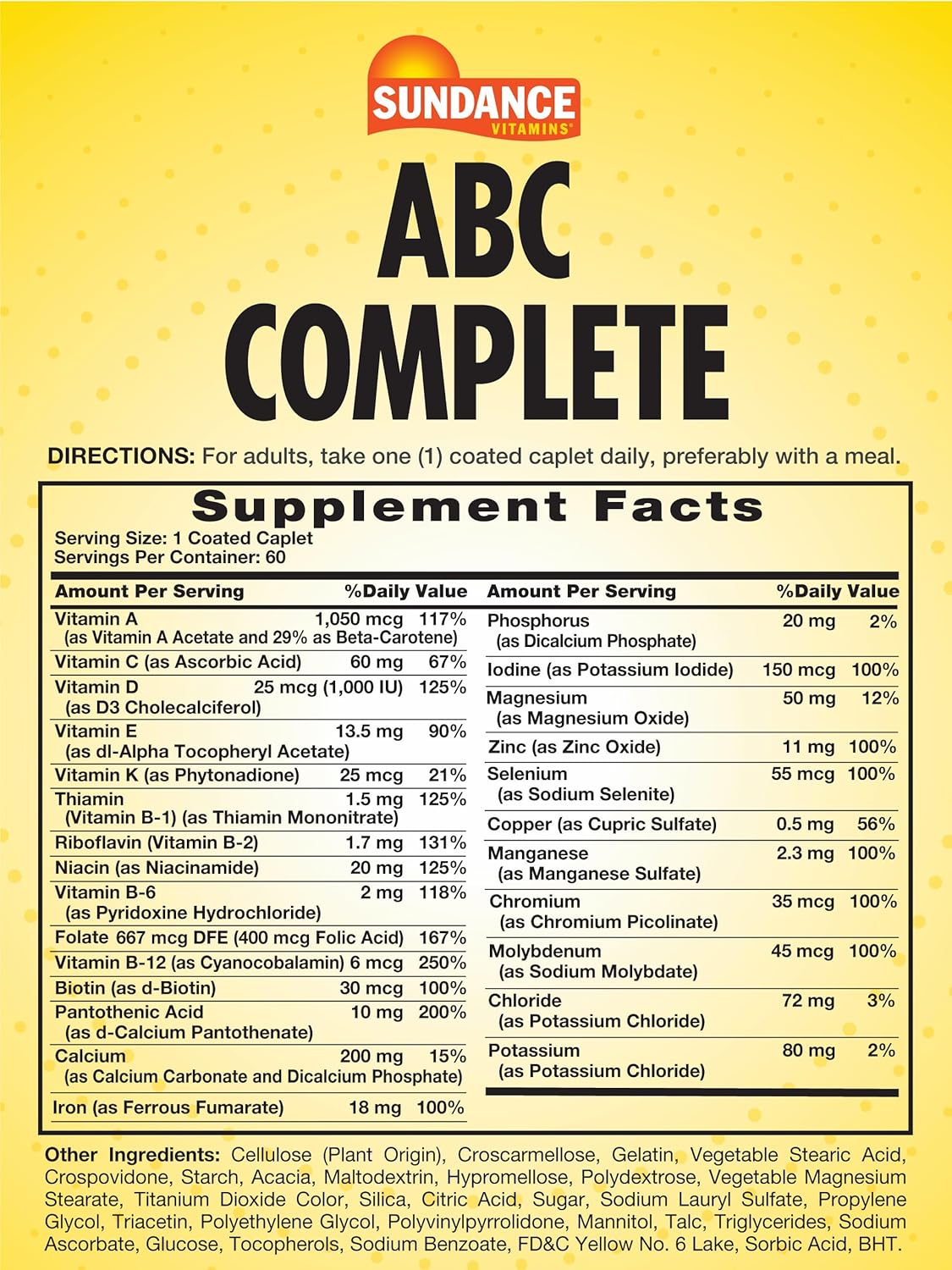 Sundance Vitaminas ABC Completo Adulto Multivtamina & Mineral, 60 Comprimidos (1)