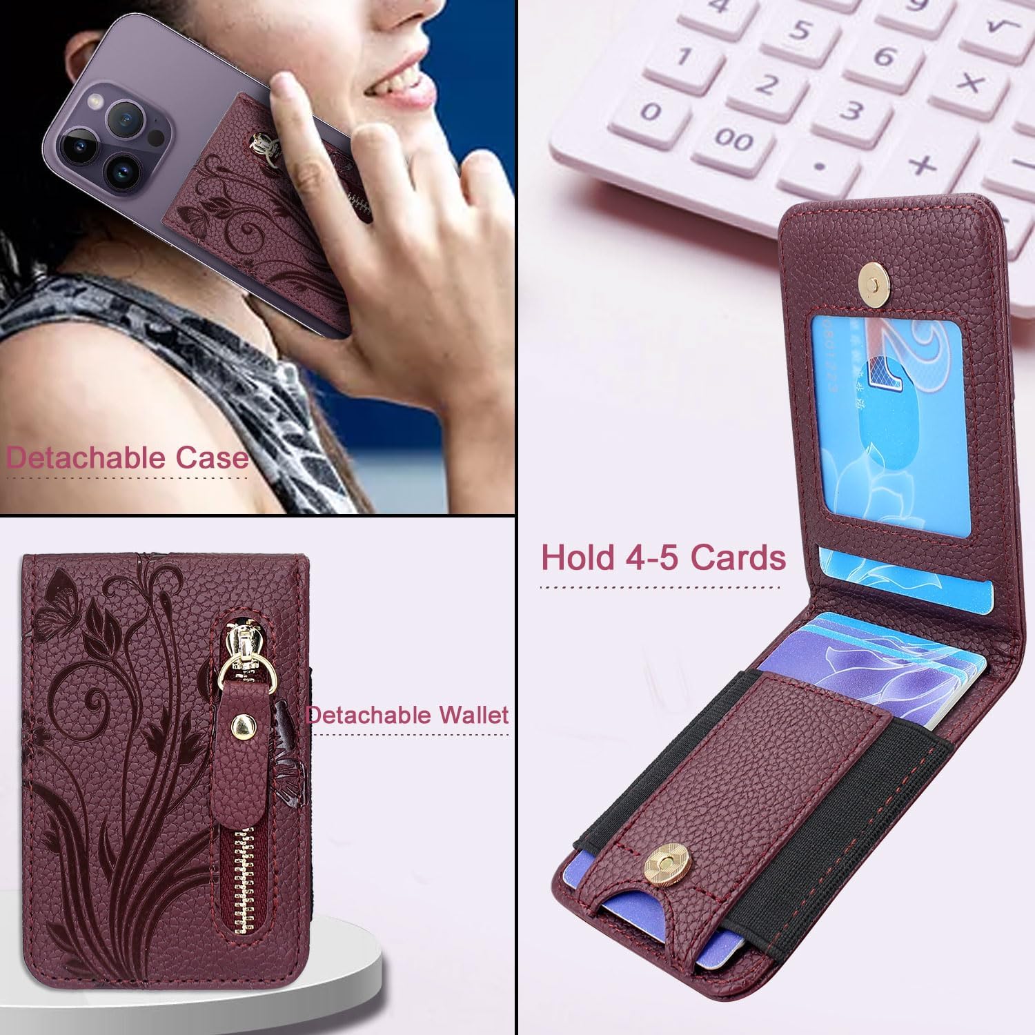 Lacass Tarjetero con cremallera y función atril para teléfono para la parte posterior del teléfono, adhesivo para iPhoneSamsungMotoBLUNokia y la