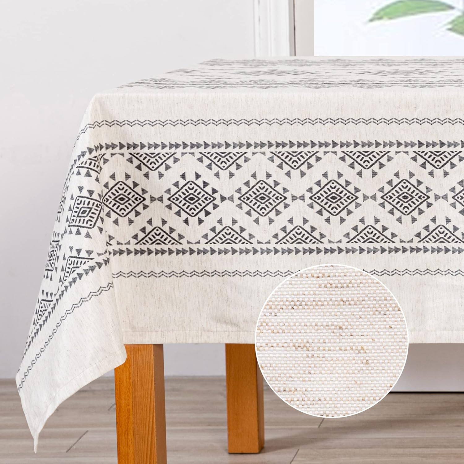 MYSKY HOME Mantel rectangular bohemio de lino de 60 x 102 pulgadas, impermeable, decorativo, para cocina, comedor, mantel bohemio para mesa de 6