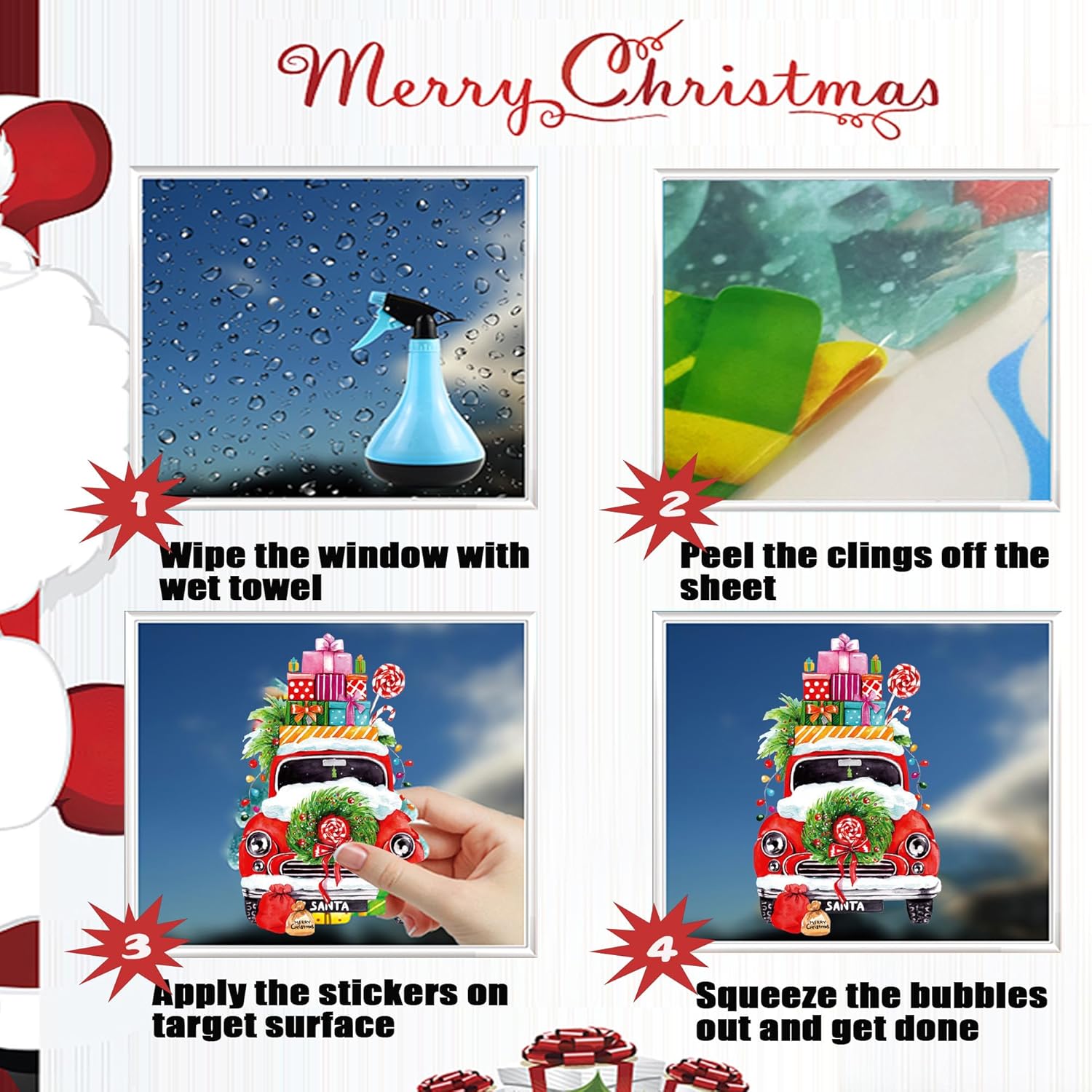 Adhesivos de Navidad para ventana, decoración de ventanas de Navidad, calcomanías de invierno para ventana, grandes, copo de nieve, coche, Papá