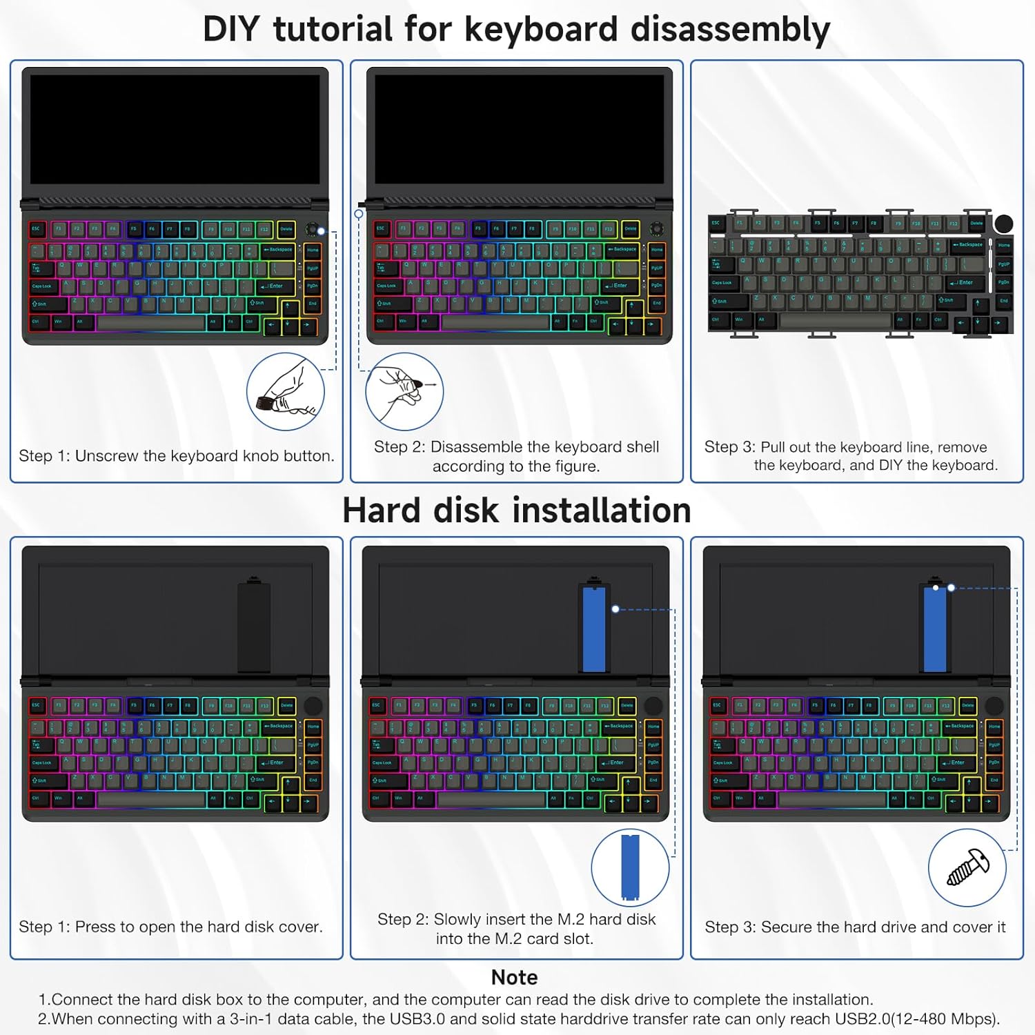 Kwumsy K3 – Teclado mecánico externo con pantalla táctil de 13 pulgadas, 82 teclas, plegable, de 0 a 90 grados, portátil, USB, con cable RGB,
