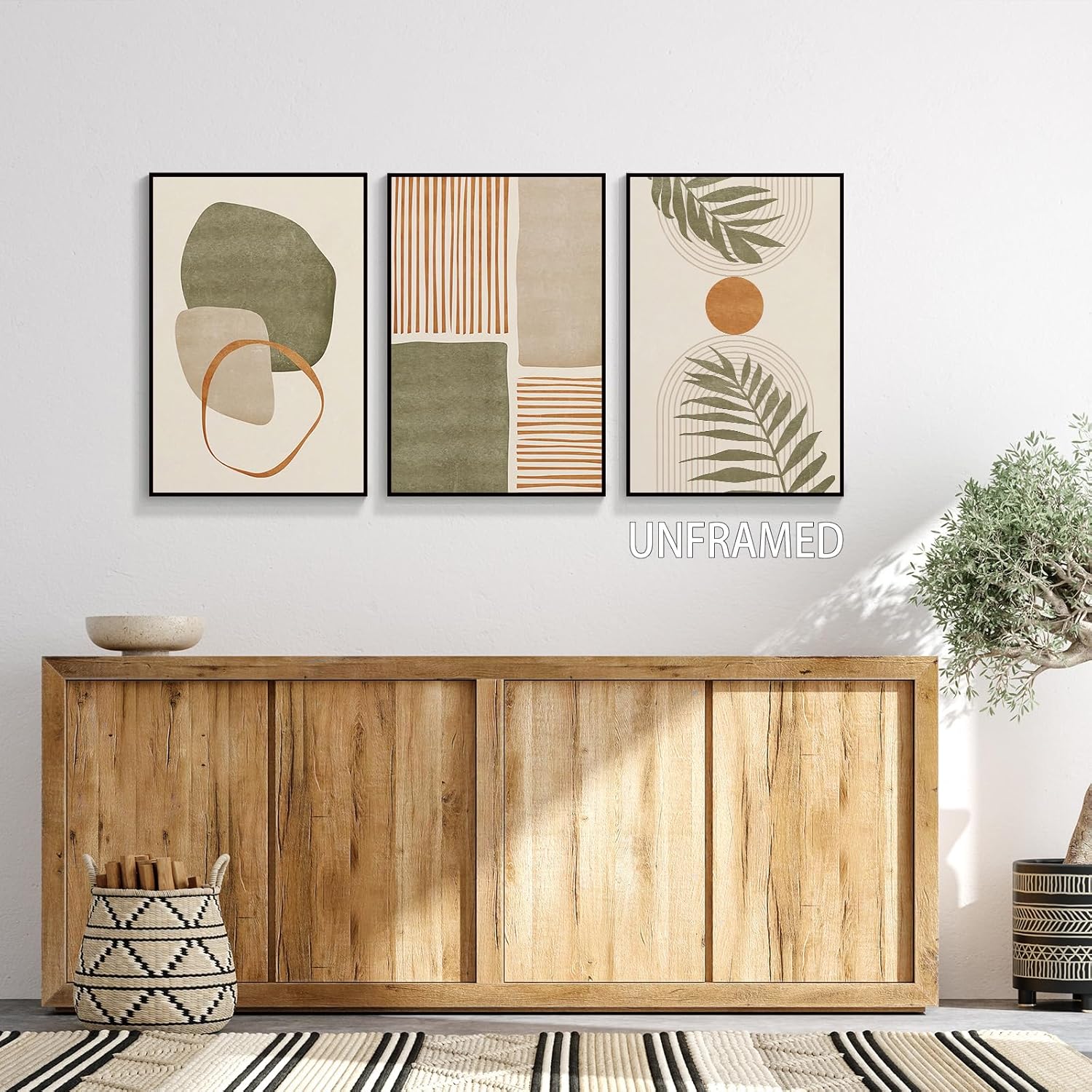 ytreyoimro Juego de arte de pared en lienzo bohemio de 3 a 12 x 16 pulgadas, arte de pared moderno de mediados de siglo, formas abstractas, hojas