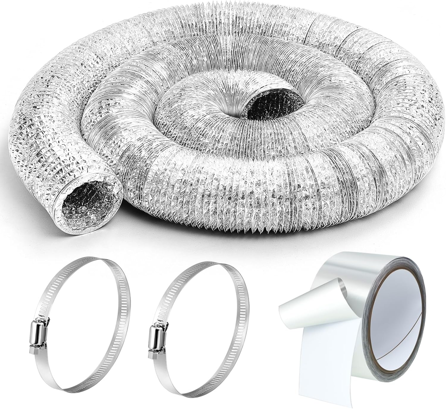 Zonon Manguera de ventilación para secadora de pies, conductos flexibles de papel de aluminio no aislados, con abrazaderas de acero inoxidable y