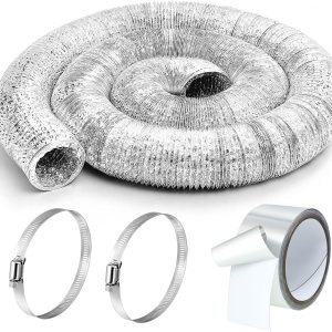 Zonon Manguera de ventilación para secadora de pies, conductos flexibles de papel de aluminio no aislados, con abrazaderas de acero inoxidable y Zonon Manguera de ventilación para secadora de pies, conductos flexibles de papel de aluminio no aislados, con abrazaderas de acero inoxidable y