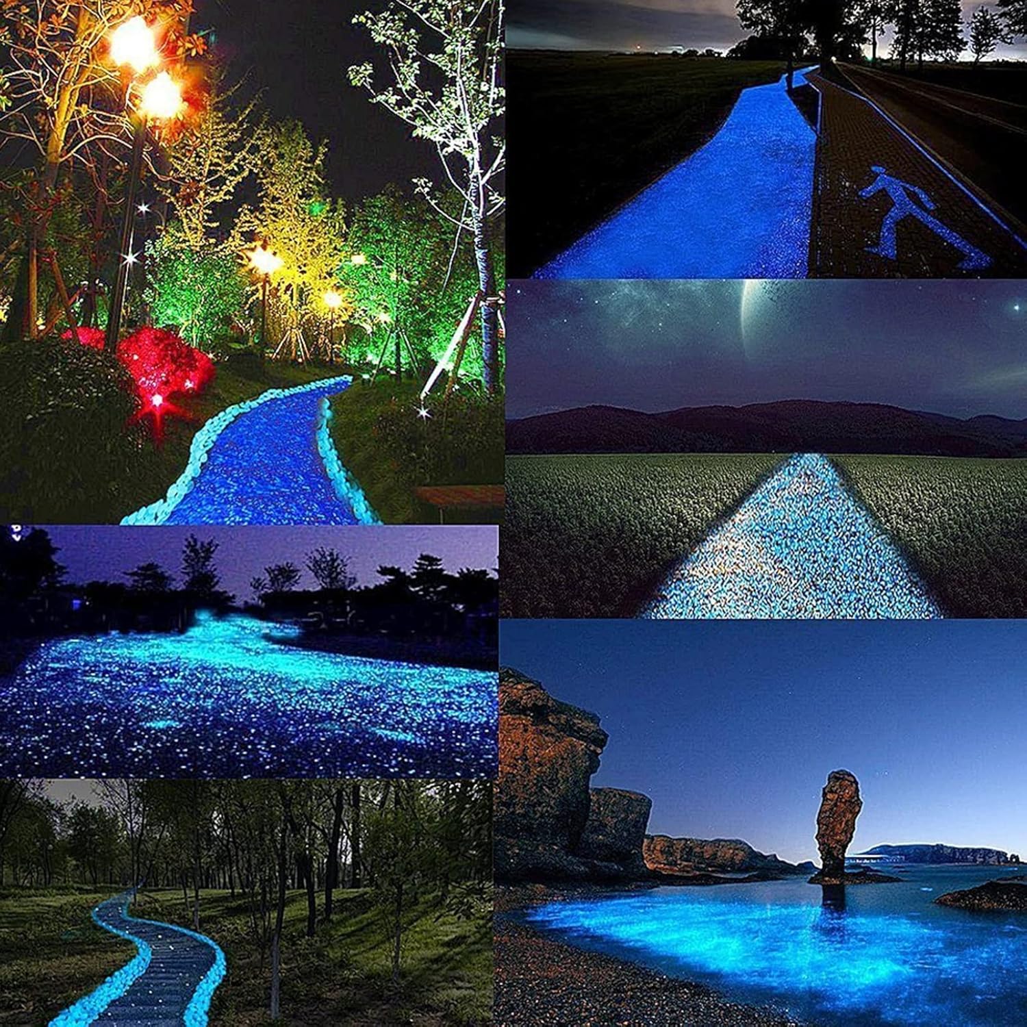 300 piedras brillantes, piedras que brillan en la oscuridad, rocas de piedra brillantes, piedras luminosas de jardín para pasarelas decorativas de