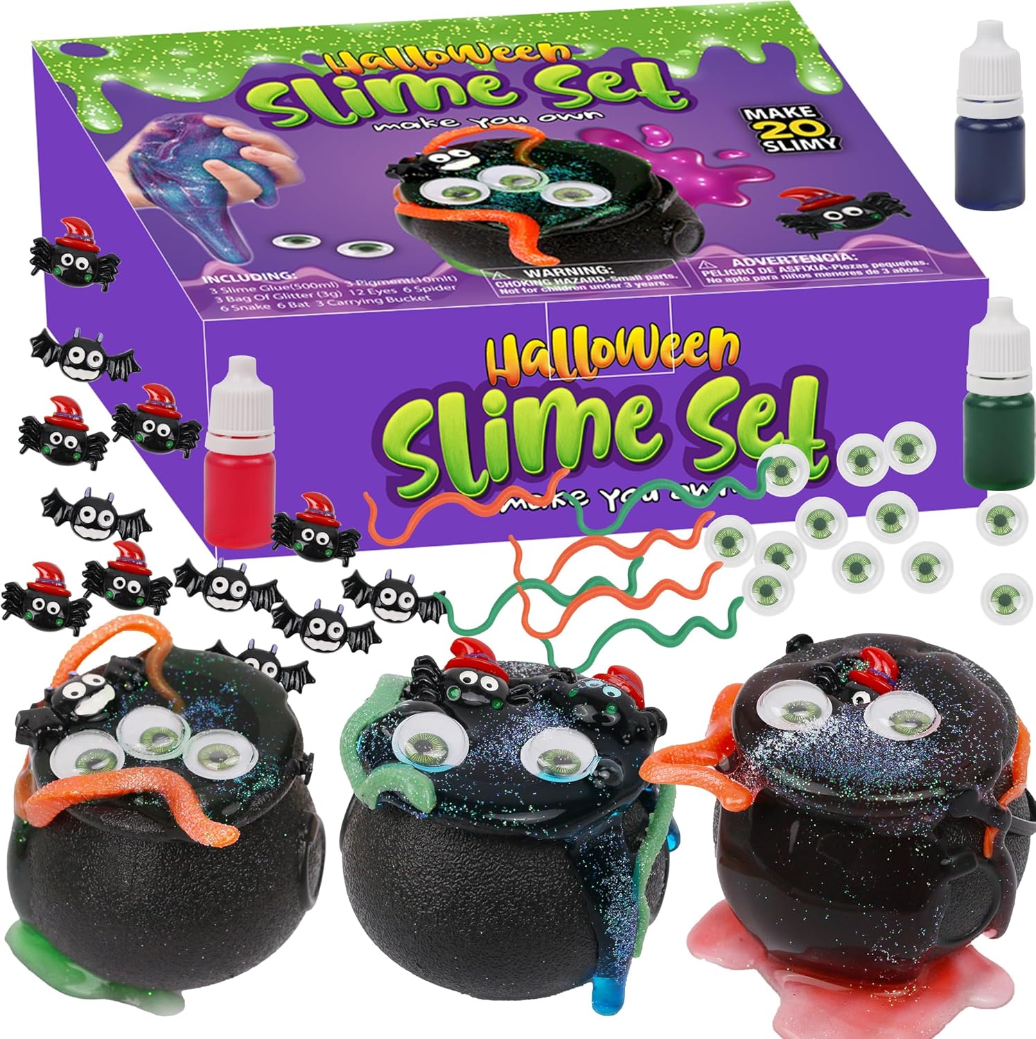 Kit de slime de Halloween, regalos de fiesta de slime de Halloween, suministros de kit de fabricación de limo, juguetes sensoriales para aliviar el