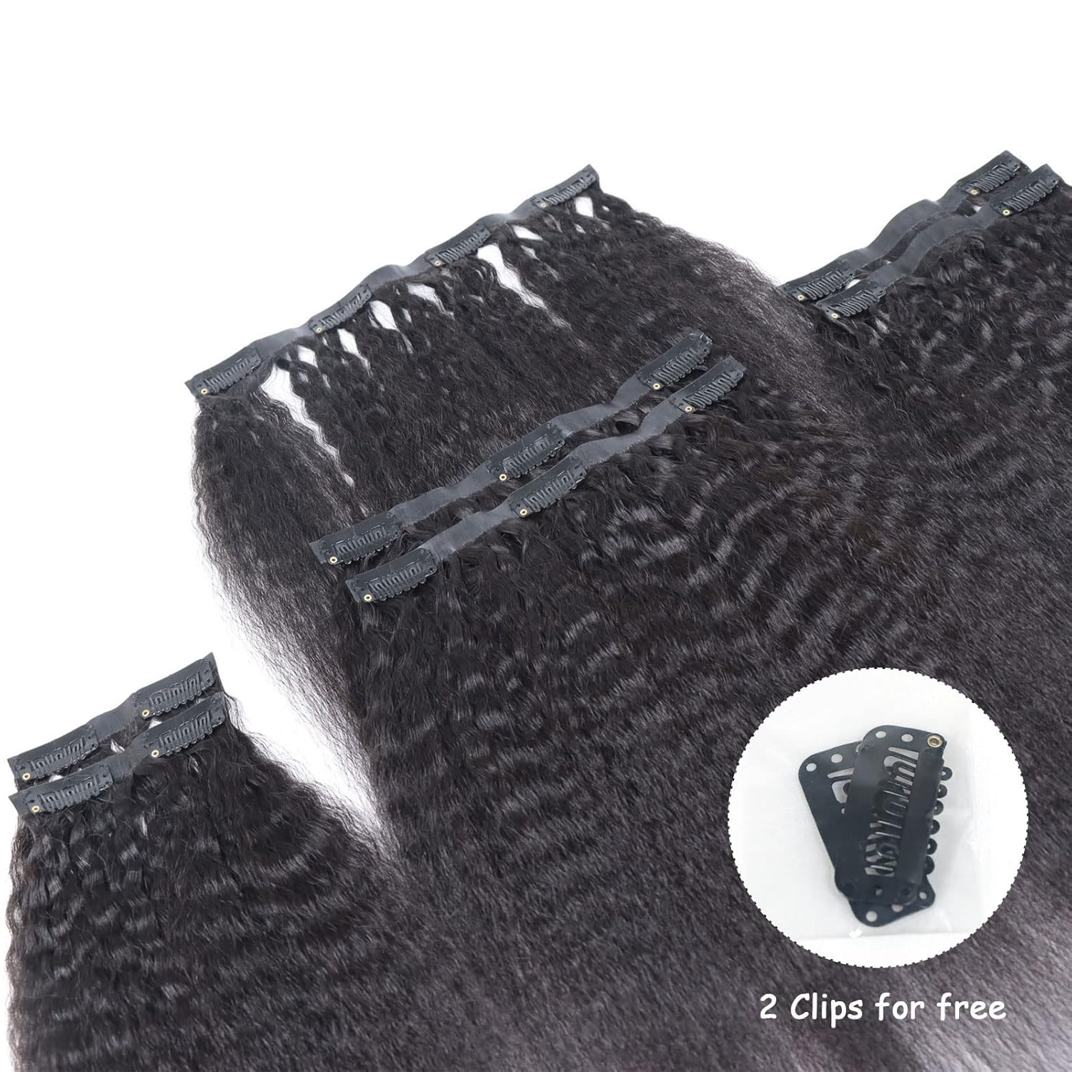 HAPPY&CC Extensiones de cabello humano lacio sin costuras, color negro natural, ultra fino, doble trama, PU invisible, clip, 7 unidades, 20 pulgadas