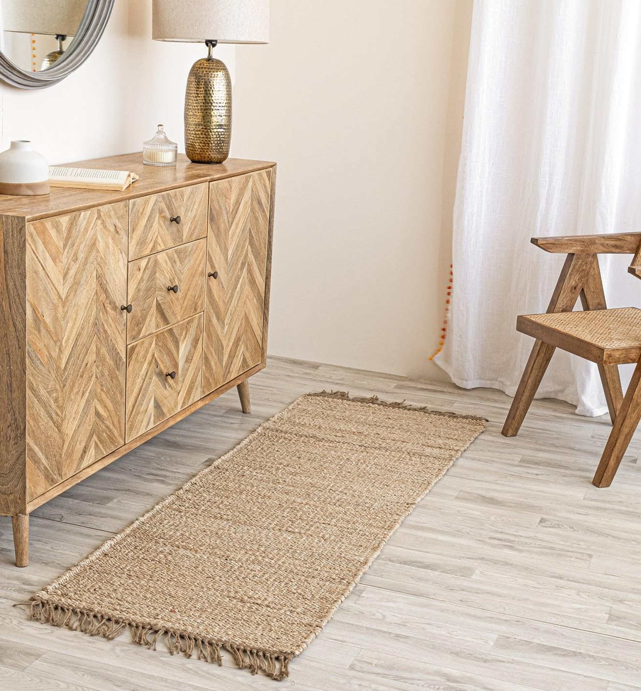 HOMEMONDE Alfombra gruesa de yute de 2 x 6 pies, alfombra bohemia de yute tejida a mano, alfombras para interiores y exteriores, alfombras trenzadas
