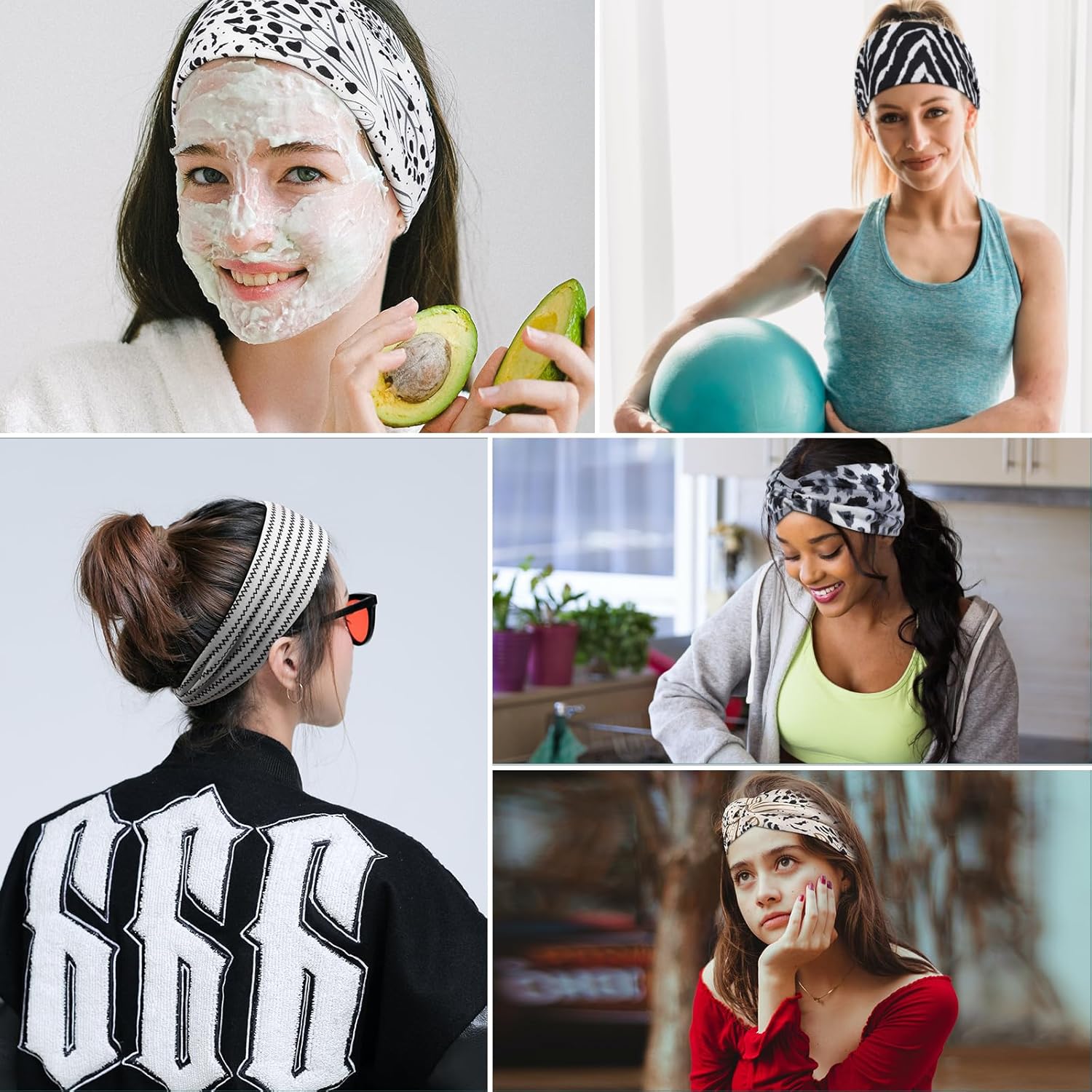 Achiou Paquete de 6 diademas anudadas para mujer, bandas anchas para el cabello rizado para mujer, bandas elásticas antideslizantes, bandas de pelo
