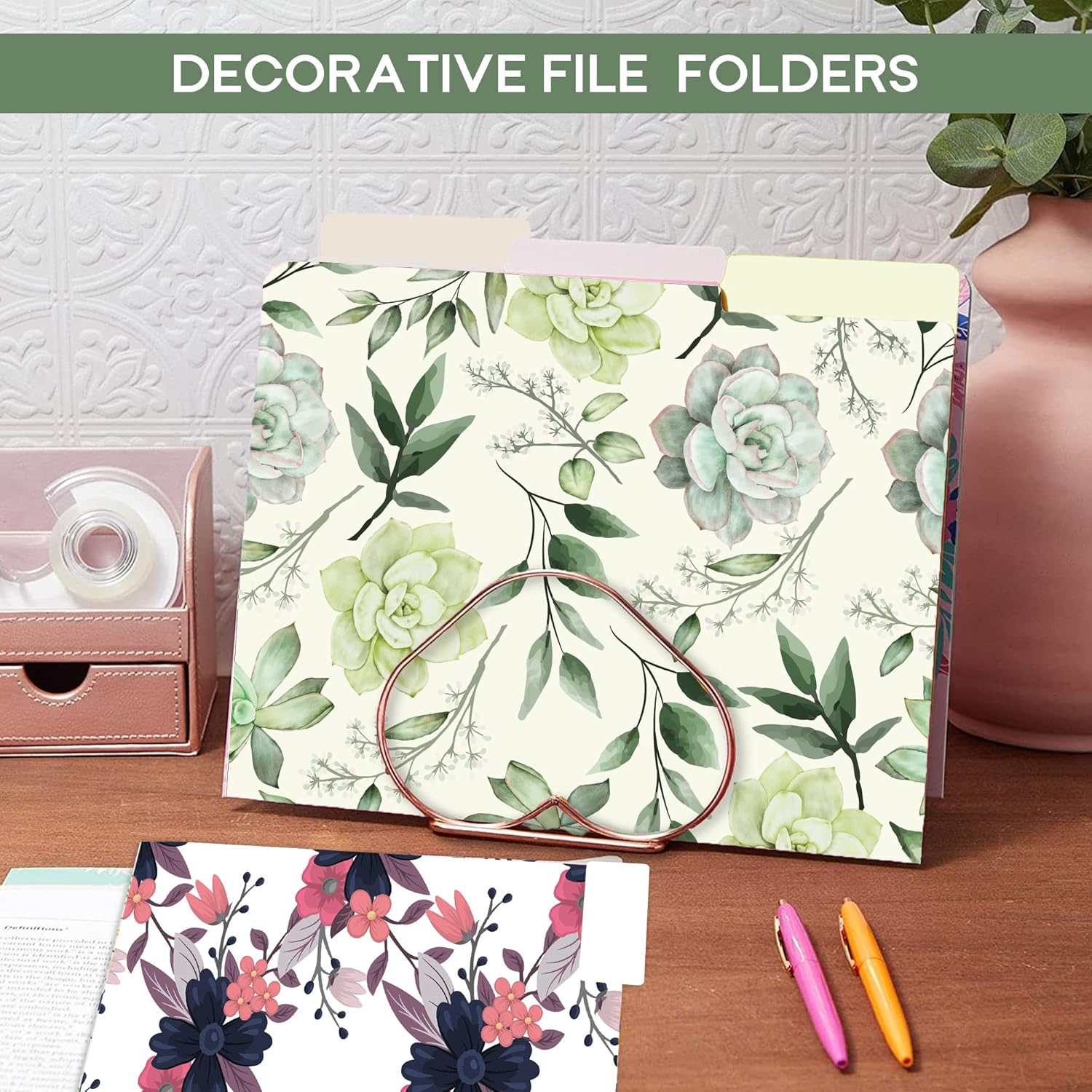 BEE brand Paquete de 12 carpetas de archivos decorativas, bonitas carpetas florales para archivos de negocios y oficina, bonitas carpetas de